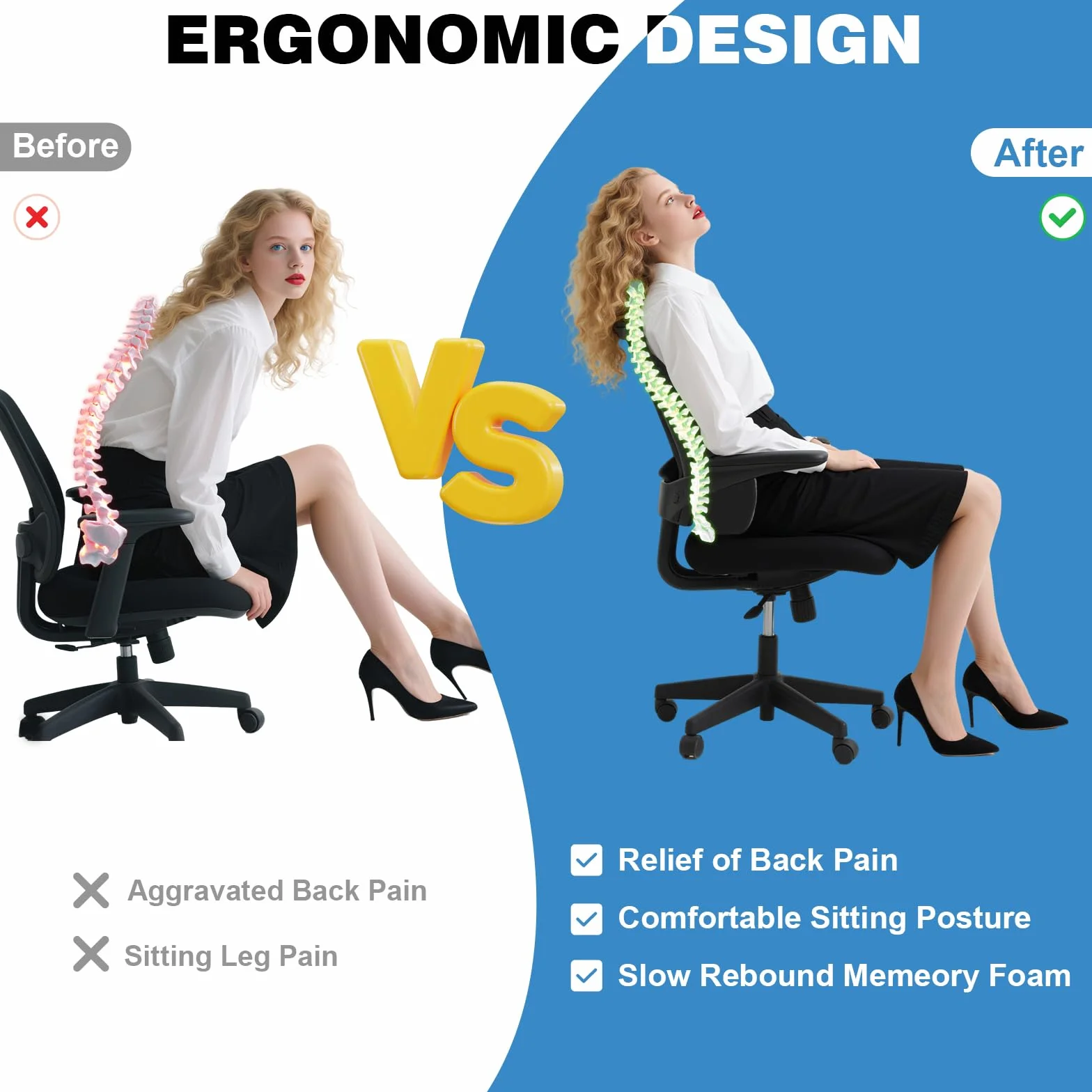 Poduszka lędźwiowa do samochodu, poduszka podtrzymująca odcinek lędźwiowy, pianka z pamięcią kształtu, ergonomiczna poduszka na plecy do krzesła biurowego, szara