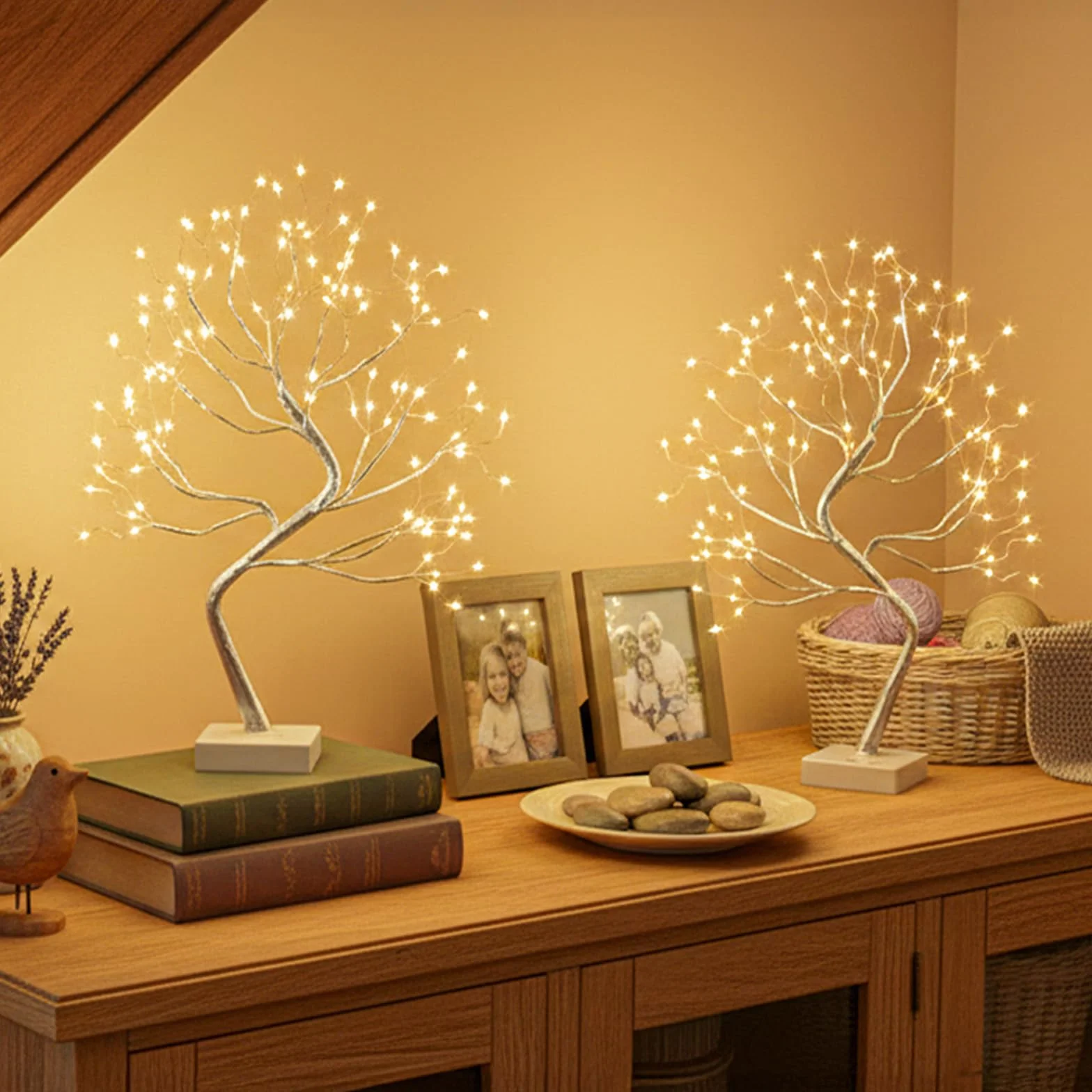 Drzewko świetlne do użytku w pomieszczeniach, 108 diod LED, ciepła biel, drzewko bonsai, dekoracja ścienna, regulowane gałęzie, zasilanie przez USB/zasilanie bateryjne, dekoracja