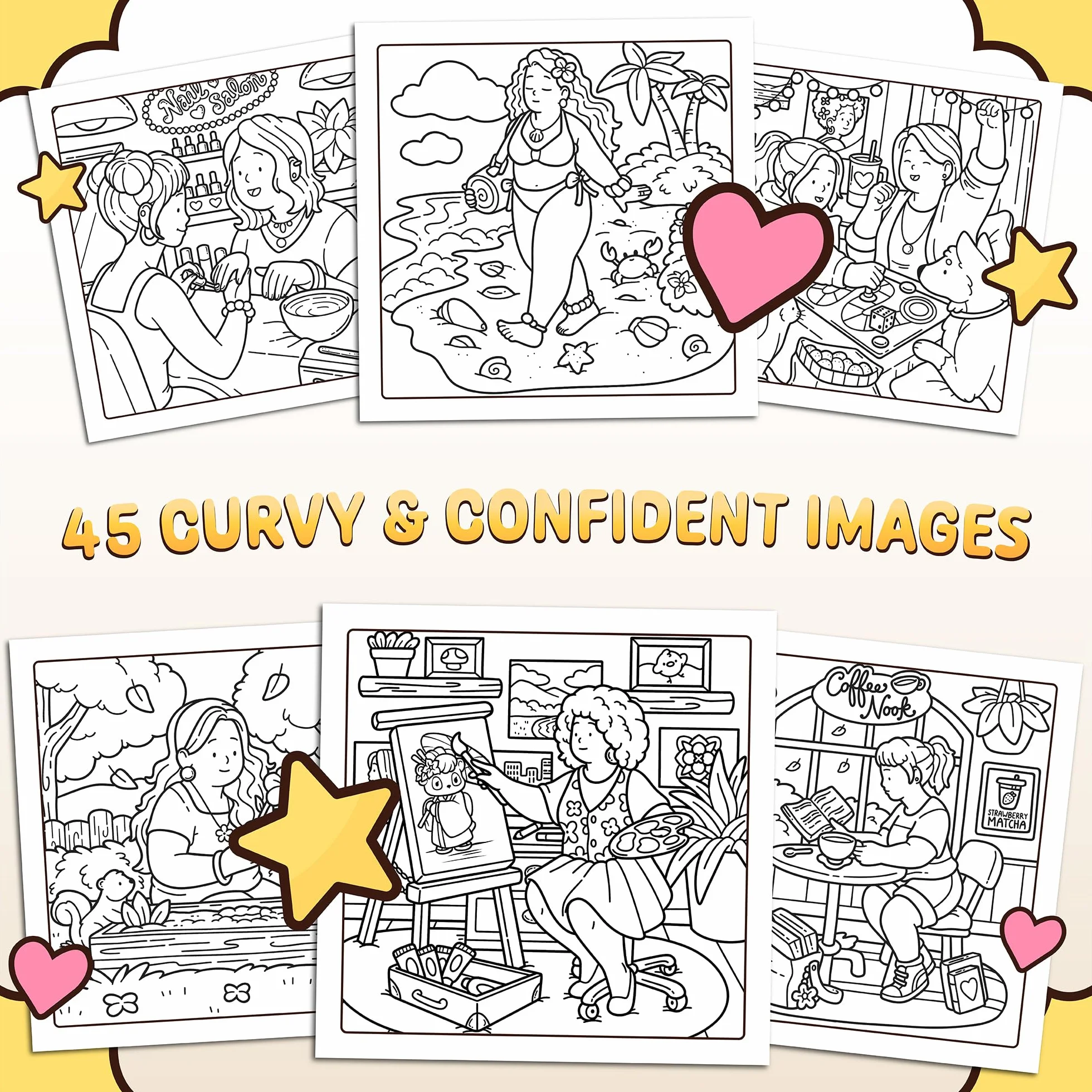 Curvy Cuties: A Body Positivity Coloring Book for Women and Teen Girls with Cozy Moments of Self-Love, Confidence, Self-Care, and Relaxation