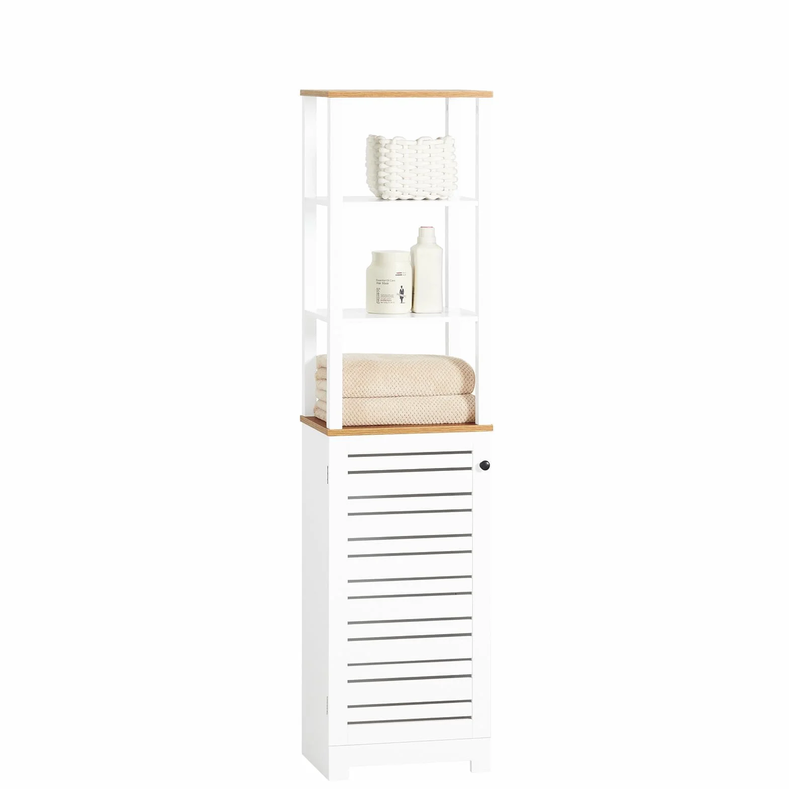 SoBuy BZR43-W Słupek Łazienkowy Wysoka stojąca szafka łazienkowa Półka Loftowa drzwiam biała,Wymiary: 40 x 30 x 160 cm