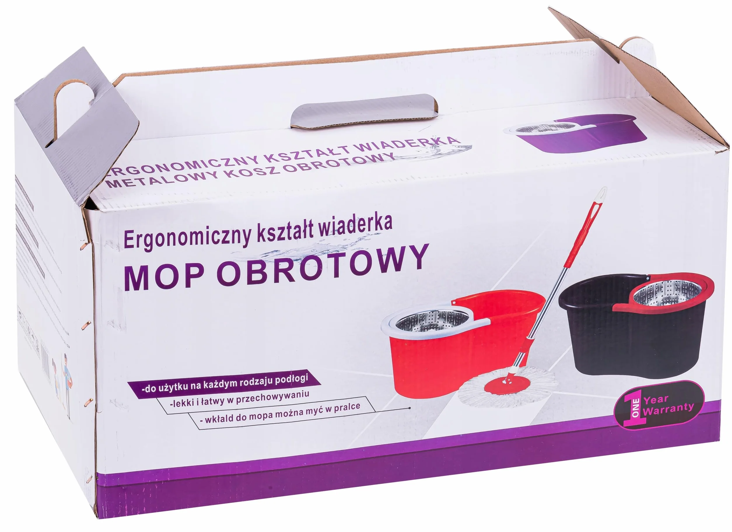 Mop obrotowy wirujący 360 z napędem w rączce wiadro + 2 wkłady czerwony