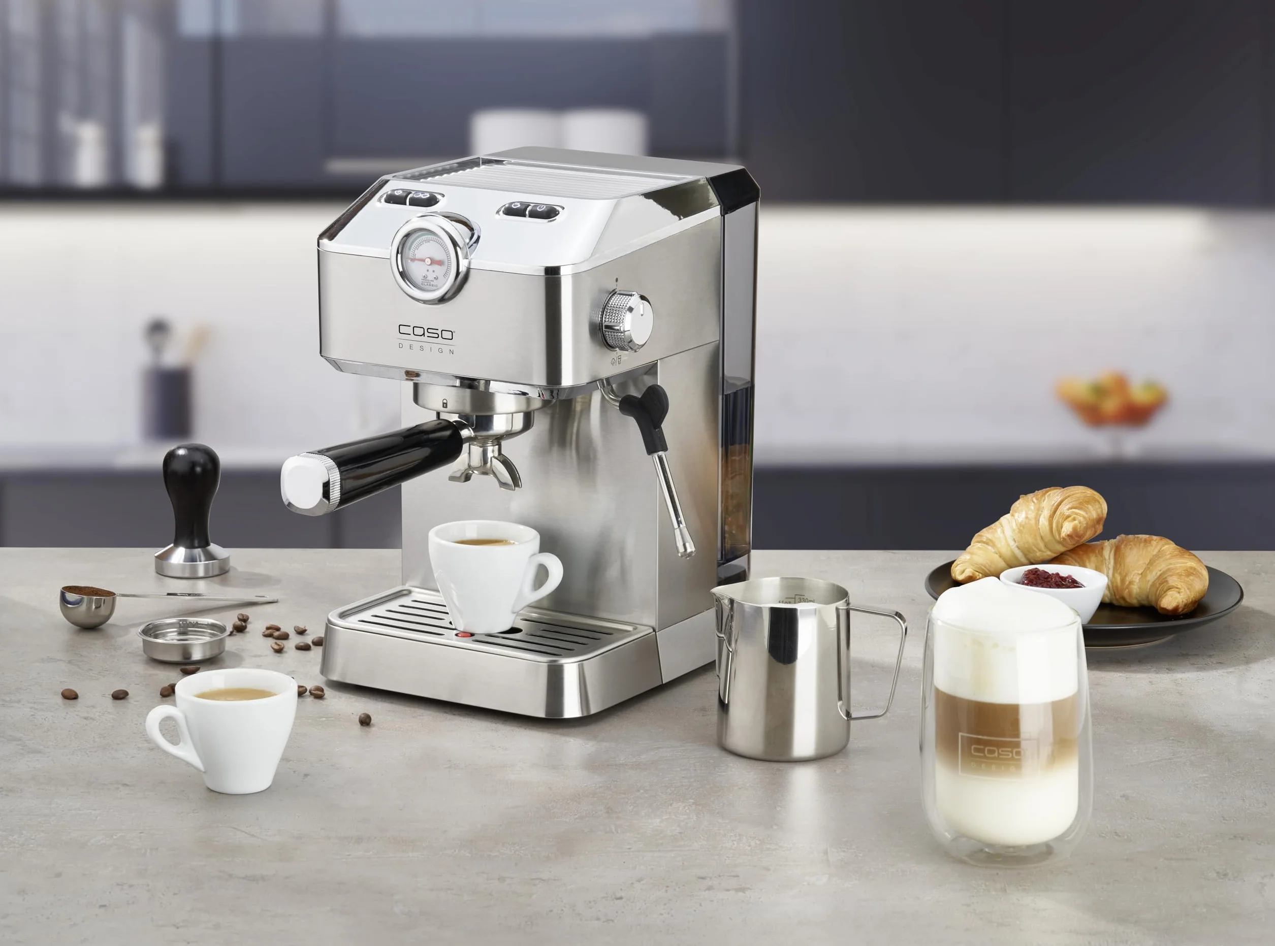 Caso Espresso Gourmet ekspres do kawy ze stali nierdzewnej 19 bar z spieniaczem do mleka