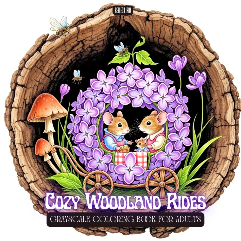 Cozy Woodland Rides Coloring Book: Cute Tiny Animals Driving Flower Cars and Nature Vehicles Inside Magical Tree Hollow Worlds – Relaxing Coloring Book for Adults and Teens