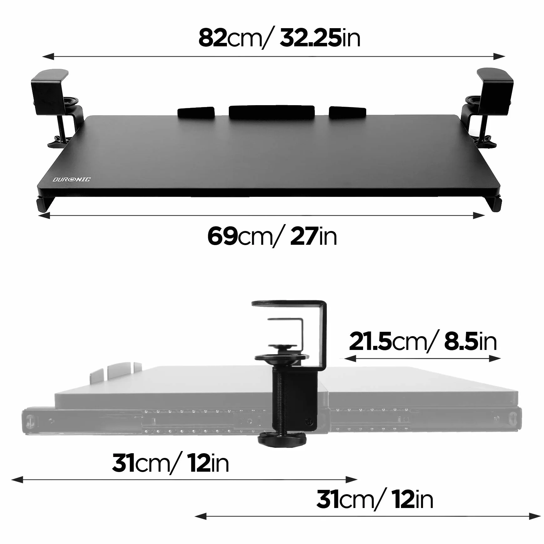 Duronic DKTPX2 szuflada pod biurkiem na klawiaturę i mysz, wysuwana platforma ergonomiczna