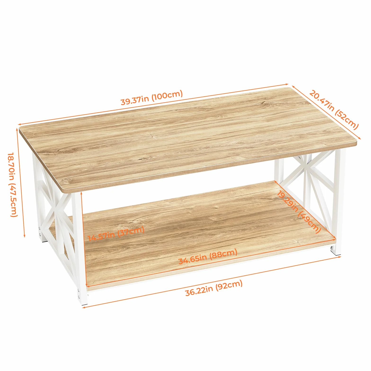 GreenForest Okrągły Narożny Stolik 100 cm z Półką, 2-poziomowa Rama X, Nowoczesny Design