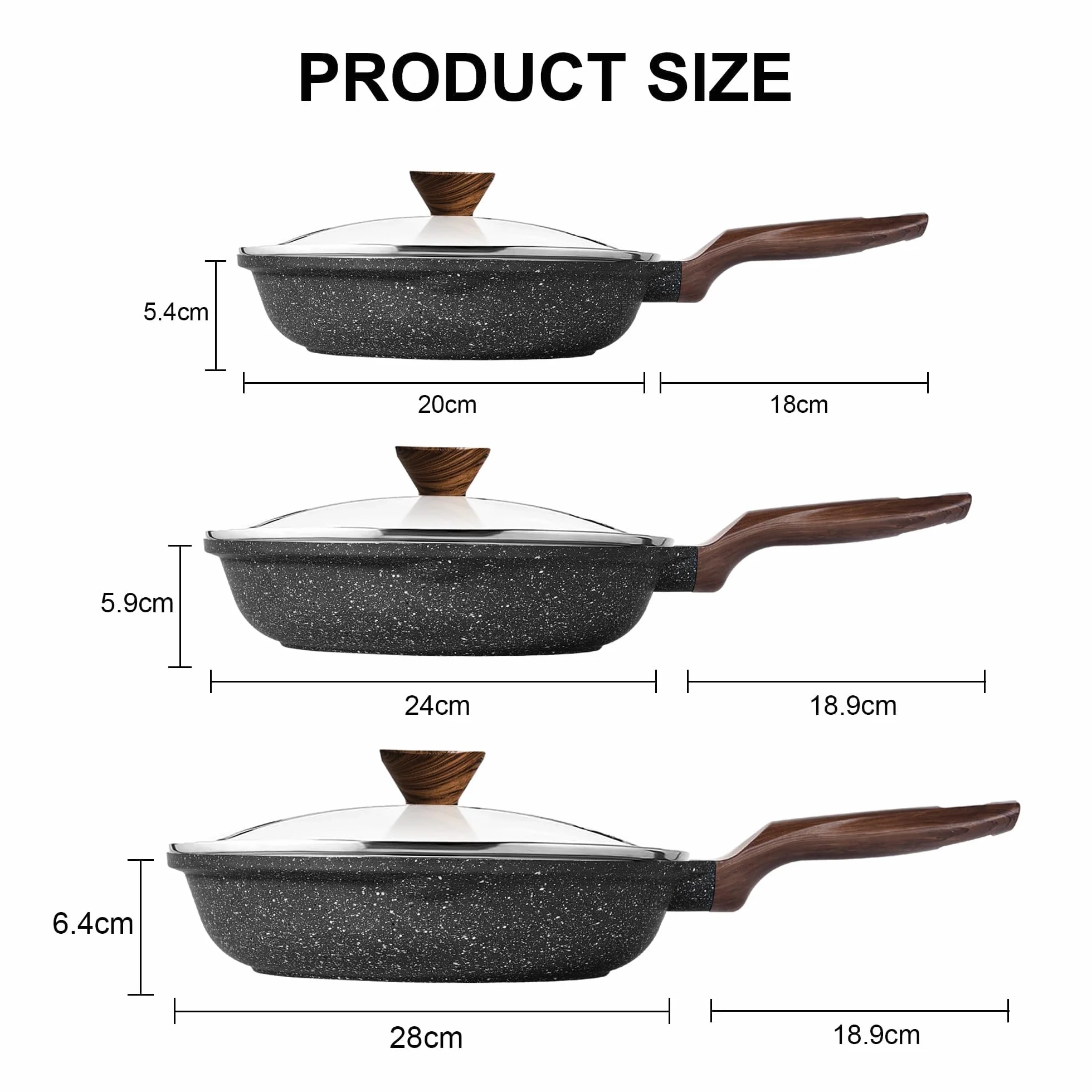RIOVARM Zestaw patelni 20 24 28 cm
