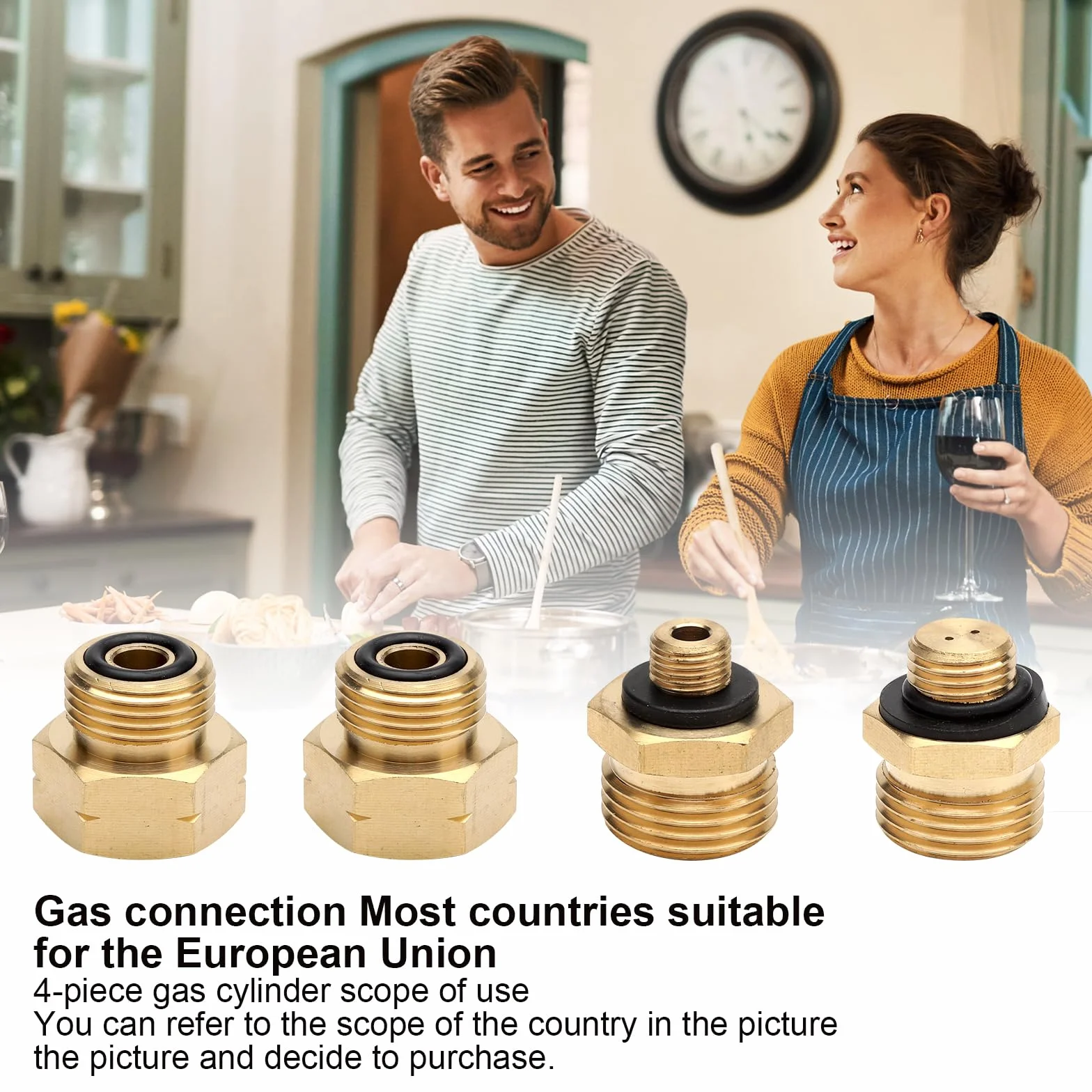 Adapter do butli gazowych, 4-częściowy zestaw adapterów, europejski, mosiężny adapter do podłączenia regulatorów ciśnienia do zagranicznych butli gazowych