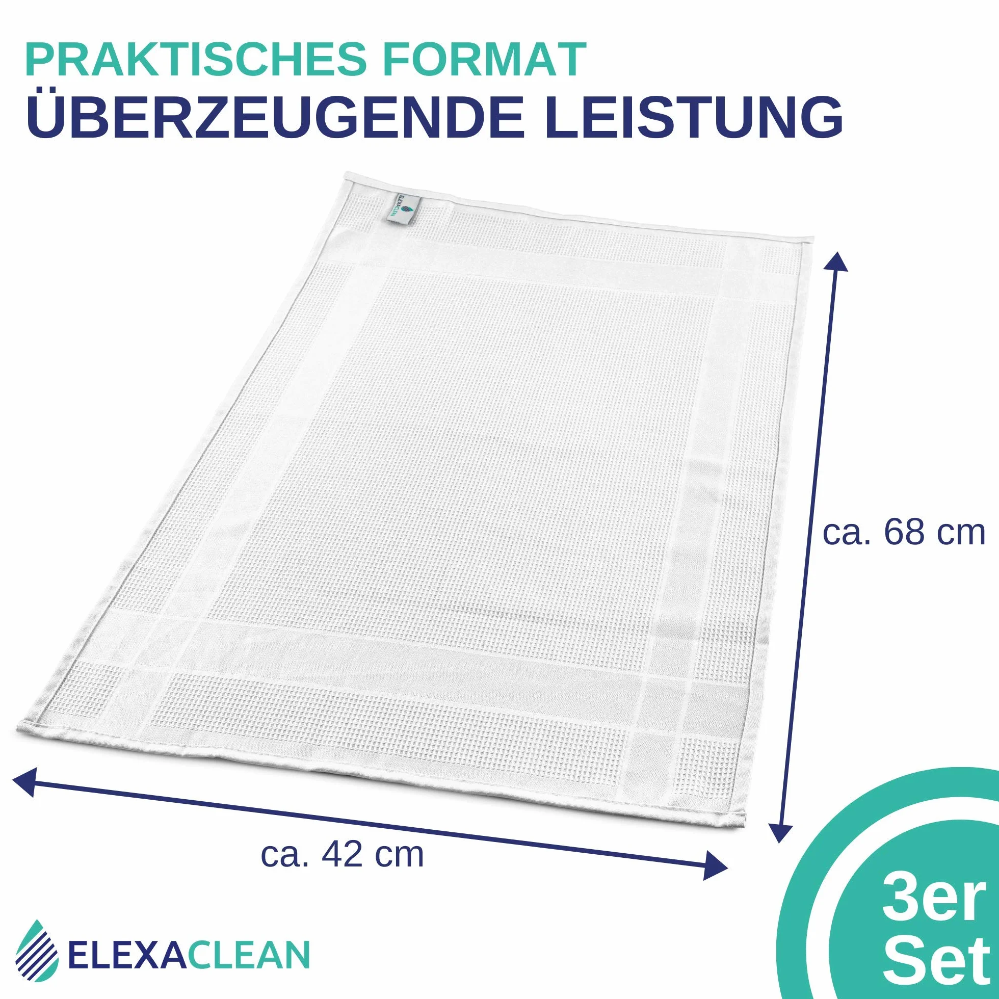 ELEXACLEAN ręczniki kuchenne mikrofibra (3 szt., 68x42 cm, biały) chłonne, można prać 60°C, nowoczesne wzornictwo
