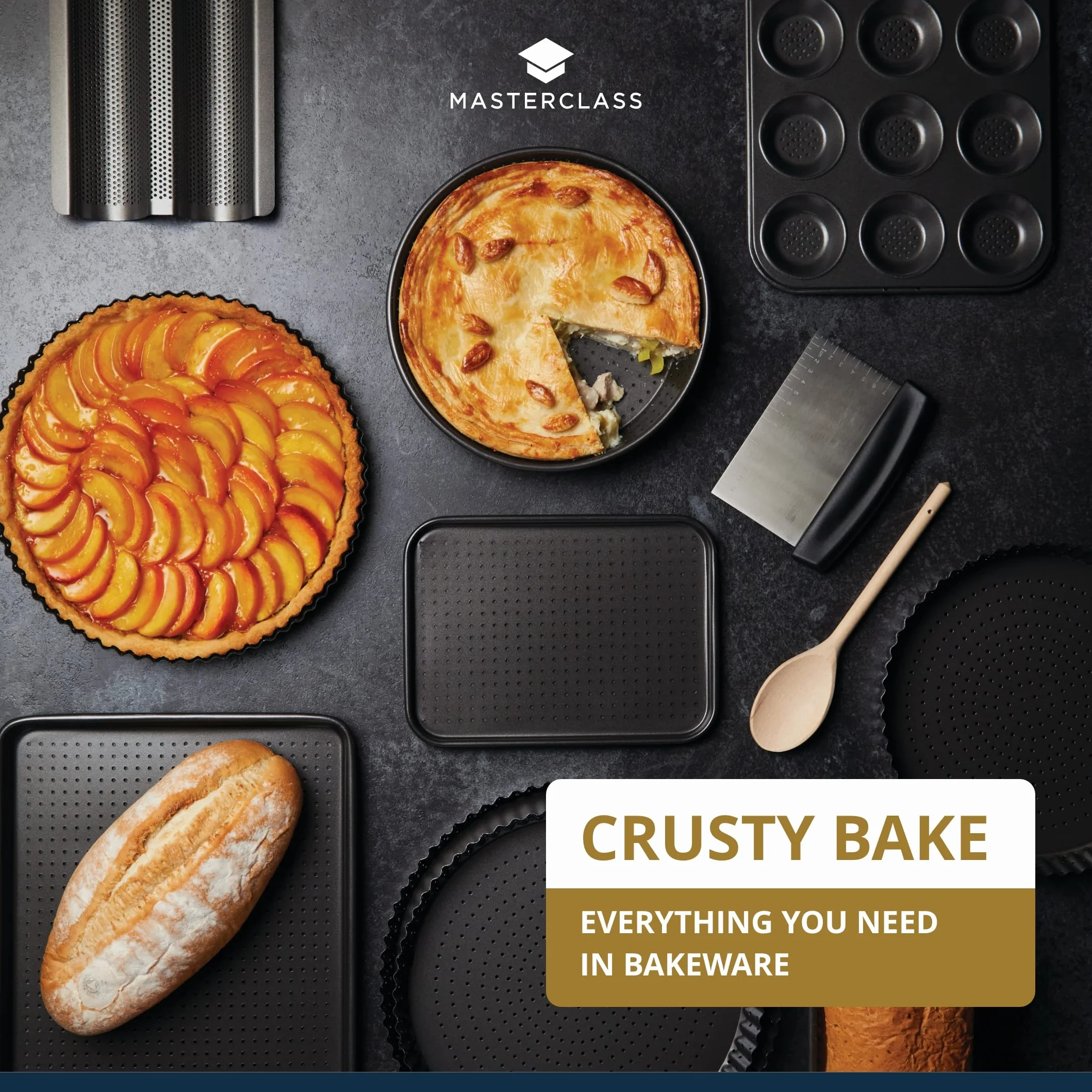 MasterClass Crusty Bake 20 cm perforowana forma do quiche z powłoką nieprzywierającą bez PTFE, PFOA i BPA, solidne dno o grubości 1 mm ze stali węglowej, karbowana, szara
