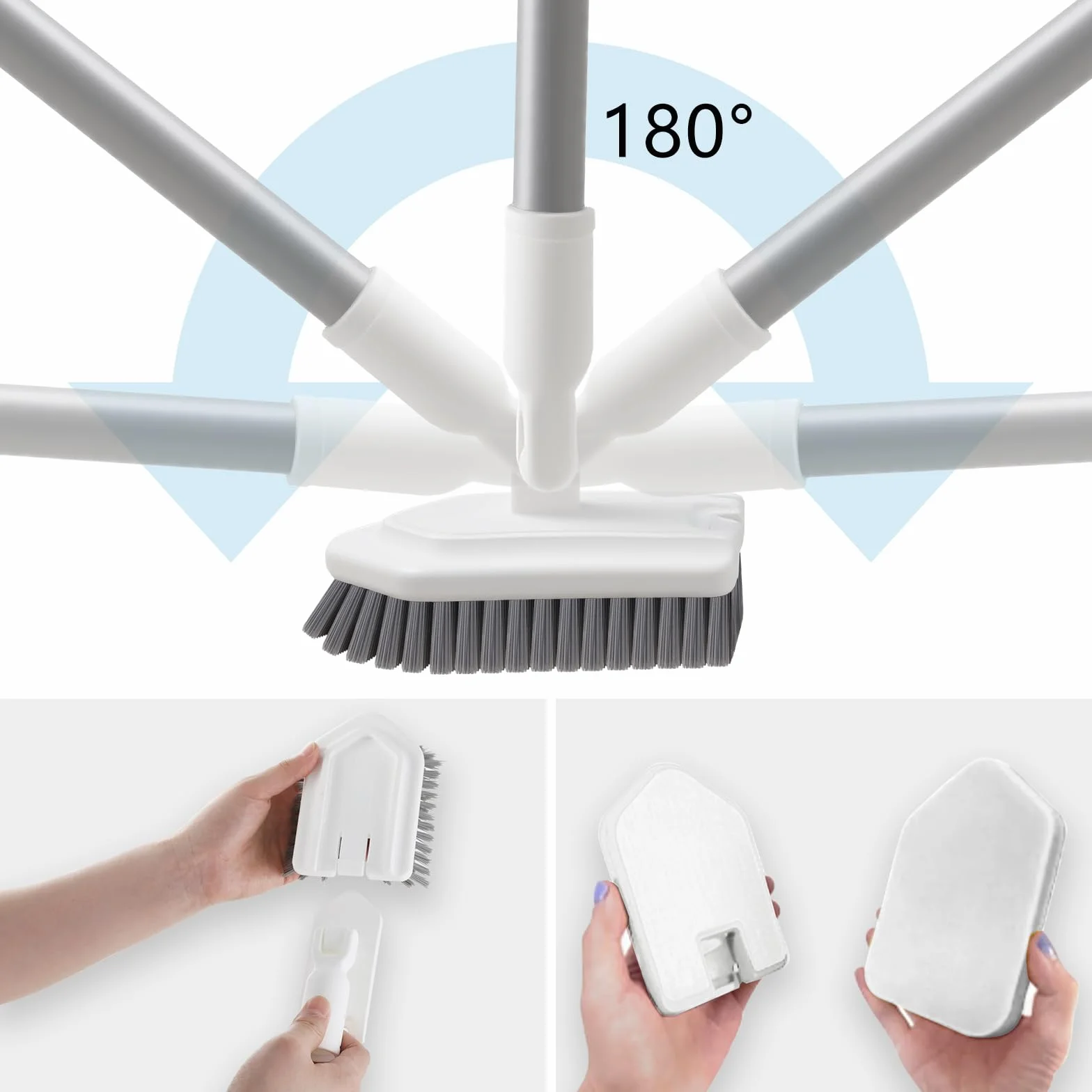 Mitclear 3 w 1 Szczotka do Czyszczenia Płytek Łazienkowych z Teleskopową Rączką(135cm), Szorowarka do Wanien z Długą Rączką i Sztywnym Włosiem, Gąbka do Szorowania i Ściereczka z Mikrofibry