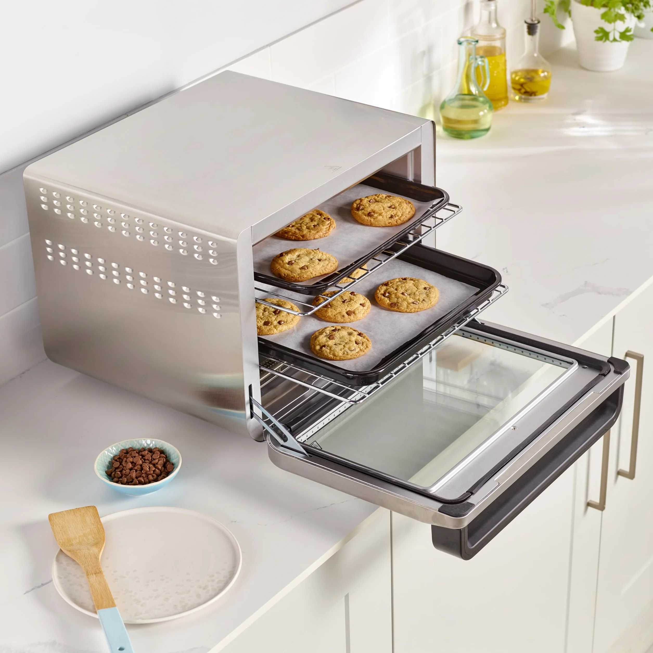 Ninja Foodi 10 w 1, piekarnik wielofunkcyjny, przenośny mini piekarnik na blat, frytkownica beztłuszczowa, pieczenie, grill, ciasta i więcej,10 funkcji gotowania, srebrno/czarny, DT200EU
