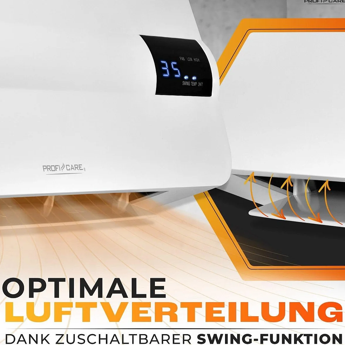 Proficare, PC-HL3116 Biały ceramiczny grzejnik ścienny, 2000W, do pomieszczeń do 60 m², Pilot zdalnego sterowania, Cyfrowa regulacja 18-45°C, Funkcja oscylacji, Zabezpieczenie przed przegrzaniem