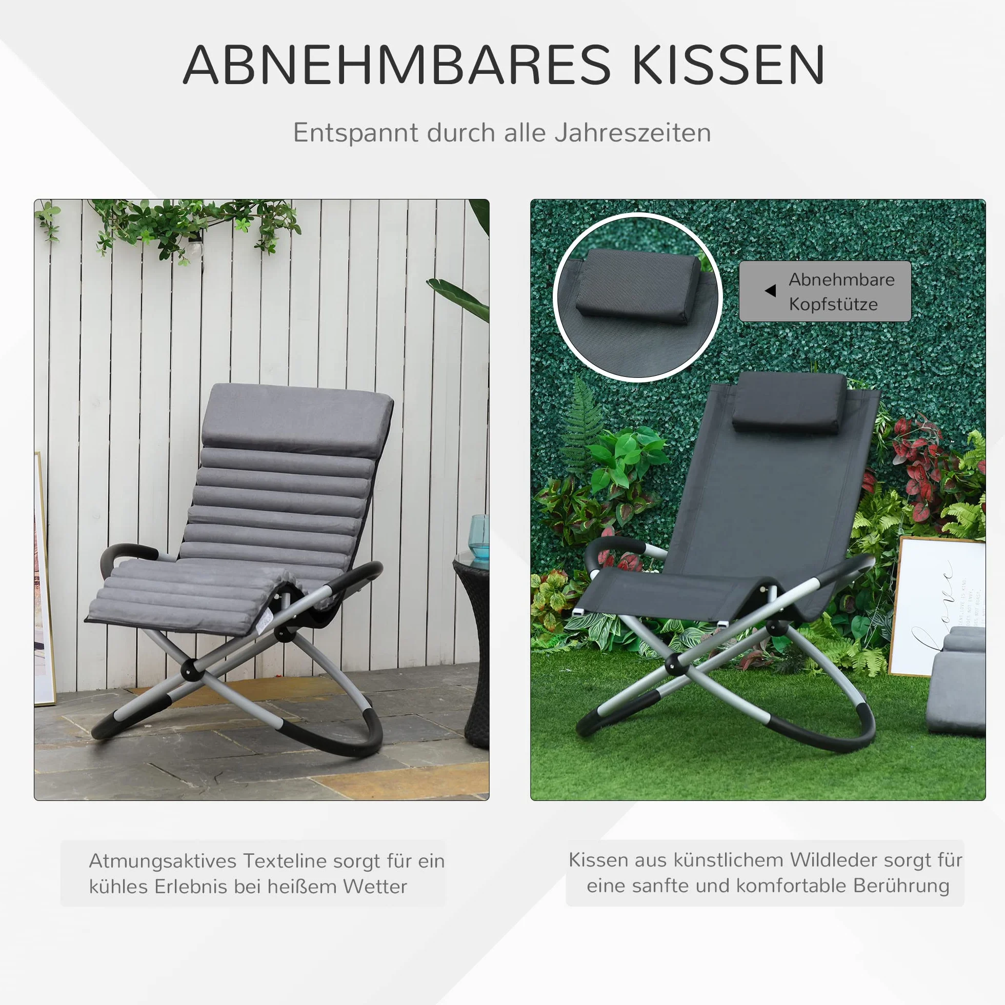 Outsunny fotel bujany ergonomia 2 w 1 krzesło bujane krzesło ogrodowe leżanka bujana tekstylina kulisty ciemnoszary 150 x 62 x 88 cm
