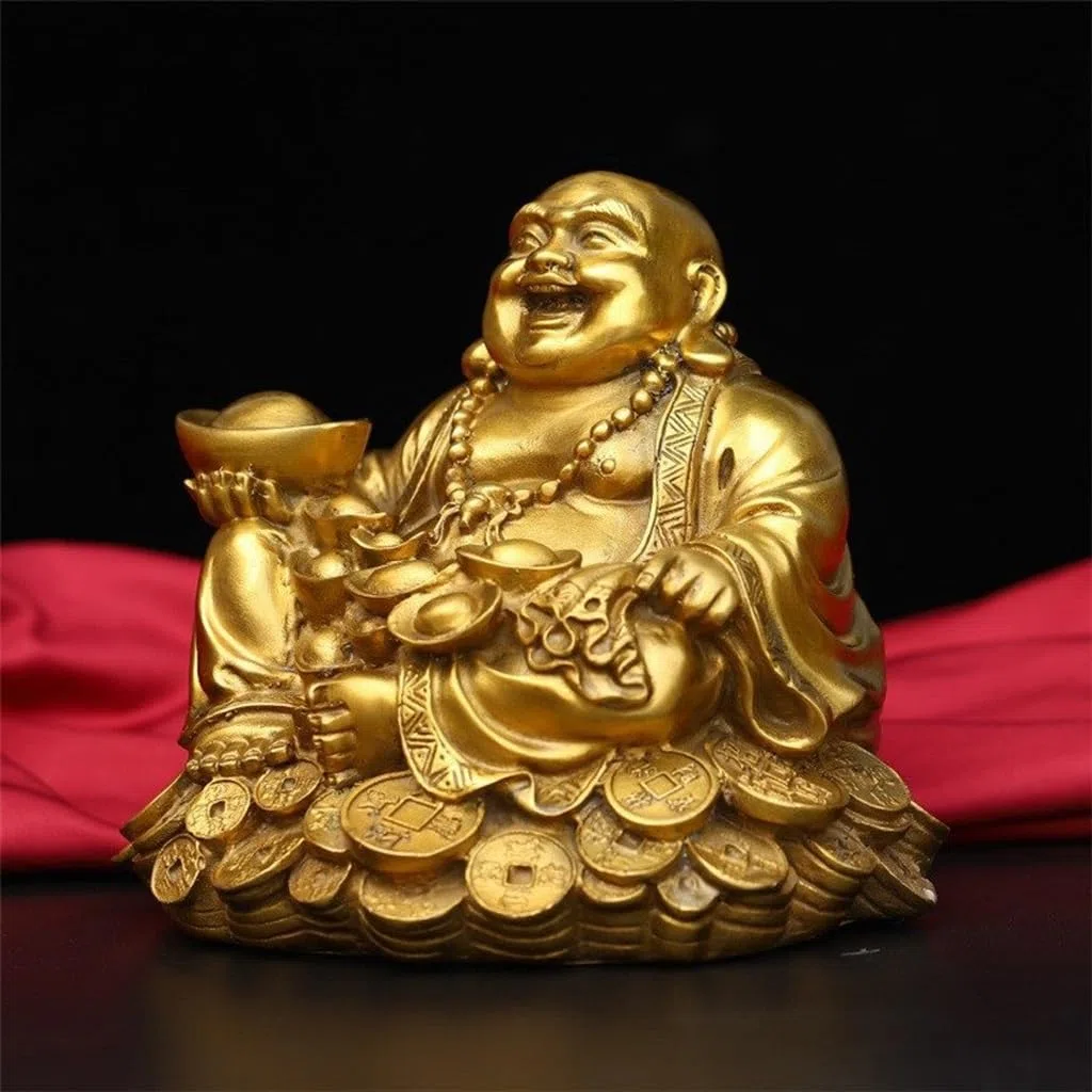 Posąg Buddy do wnętrz Ozdoby Buddy Maitreya Mosiądz Duży Brzuch Posąg Buddy Dekoracja Domu Bodhisattwa Feng Shui Dekoracja Medytująca Statua Buddy Rzeźba (M)