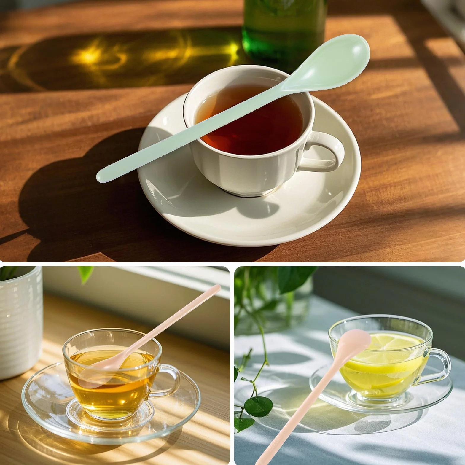 10 sztuk łyżek do jajek z tworzywa sztucznego, kolorowe plastikowe łyżeczki, długie łyżki z imitacji porcelany, długi uchwyt, łyżeczki do kawy, napojów, jogurtu, jajek i lodów