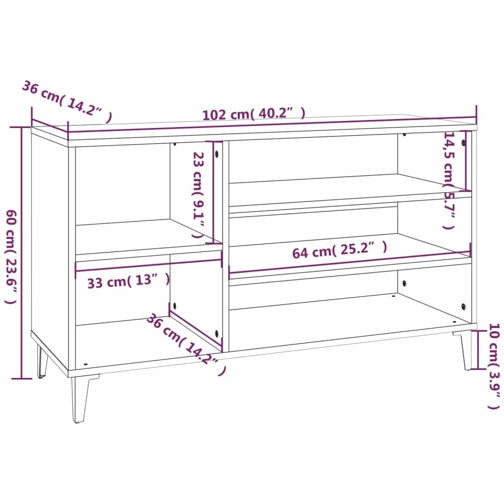 Szafka na buty, beton, szary, 102 x 36 x 60 cm, drewno inżynieryjne