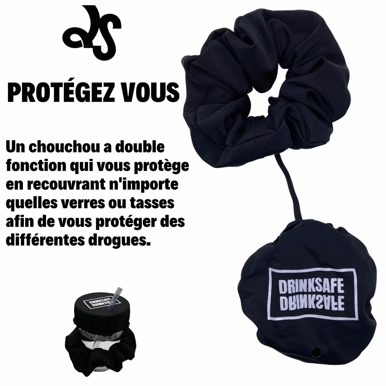 Antynarkotykowa scrunchie do włosów chroniąca szkło wielokrotnego użytku czarna