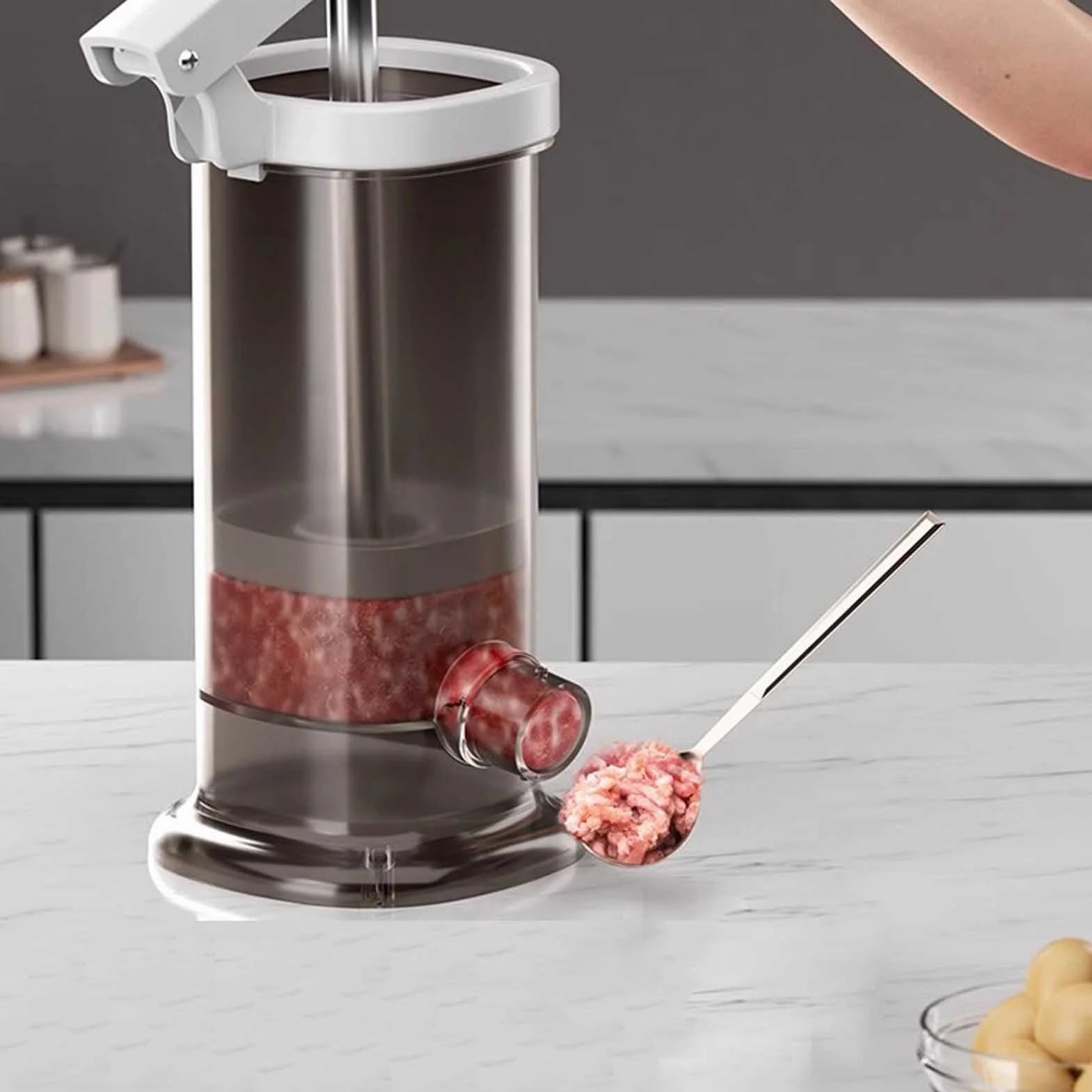 Manual Sausage Stuffer, Homemade Snag Maker, Meat Filling Machine, Large Capacity Easy to Use Sturdy Materials Ergonomic Handle for Home, 4.1x7 Inches