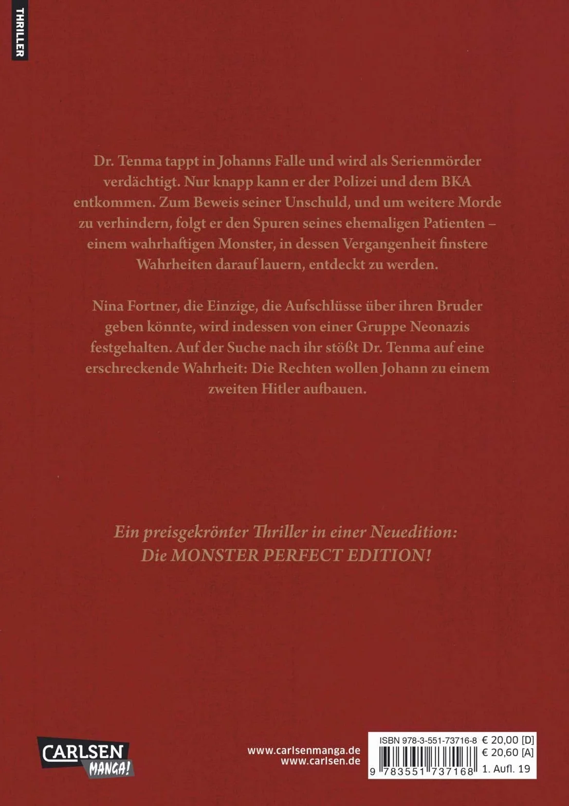 Monster Perfect Edition 2: Die Neuausgabe des preisgekrönten Manga-Thrillers voller Serienkiller und Verschwörungen