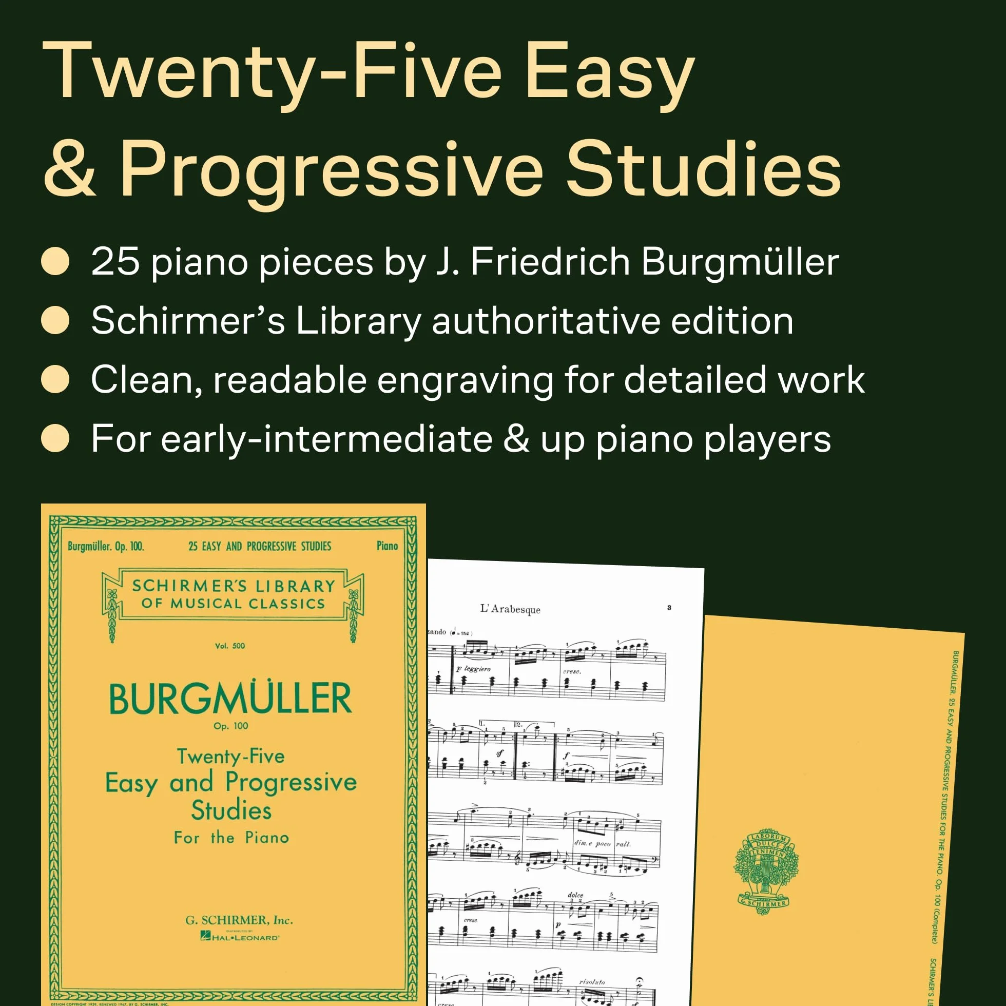 Friedrich burgmuller: twenty-five easy and progressive studies op.100 (complete) piano: Schirmer Library of Classics Volume 500 Piano Solo