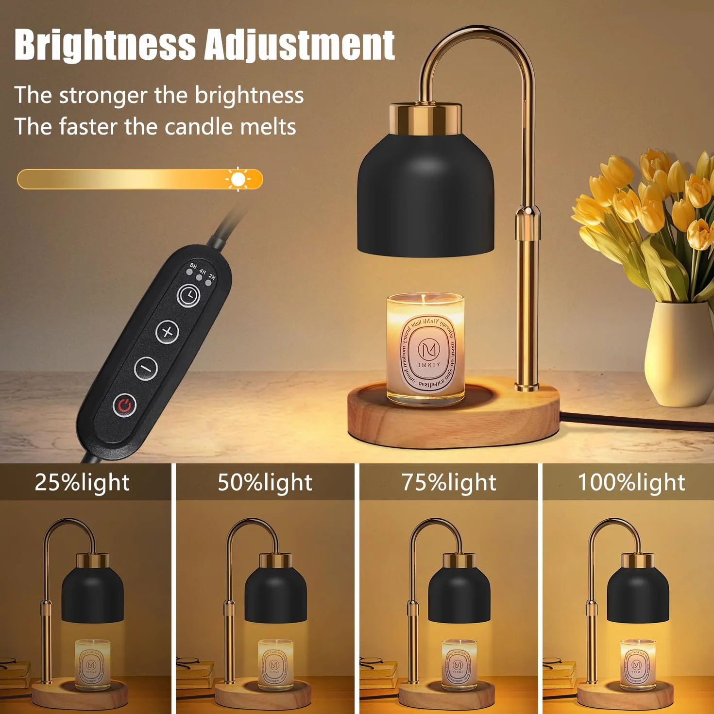 Podgrzewacz do świec z timerem i regulatorem, lampa grzewcza do świec, świeca Warmer Lamp - regulowana wysokość, 4 poziomy światła (prezent dla niego/niej)
