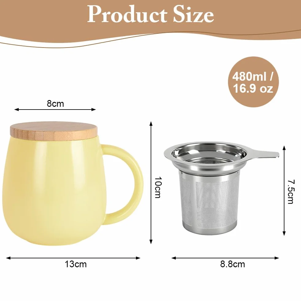 Kubek ceramiczny z zaparzaczem i pokrywką 480ml do herbaty