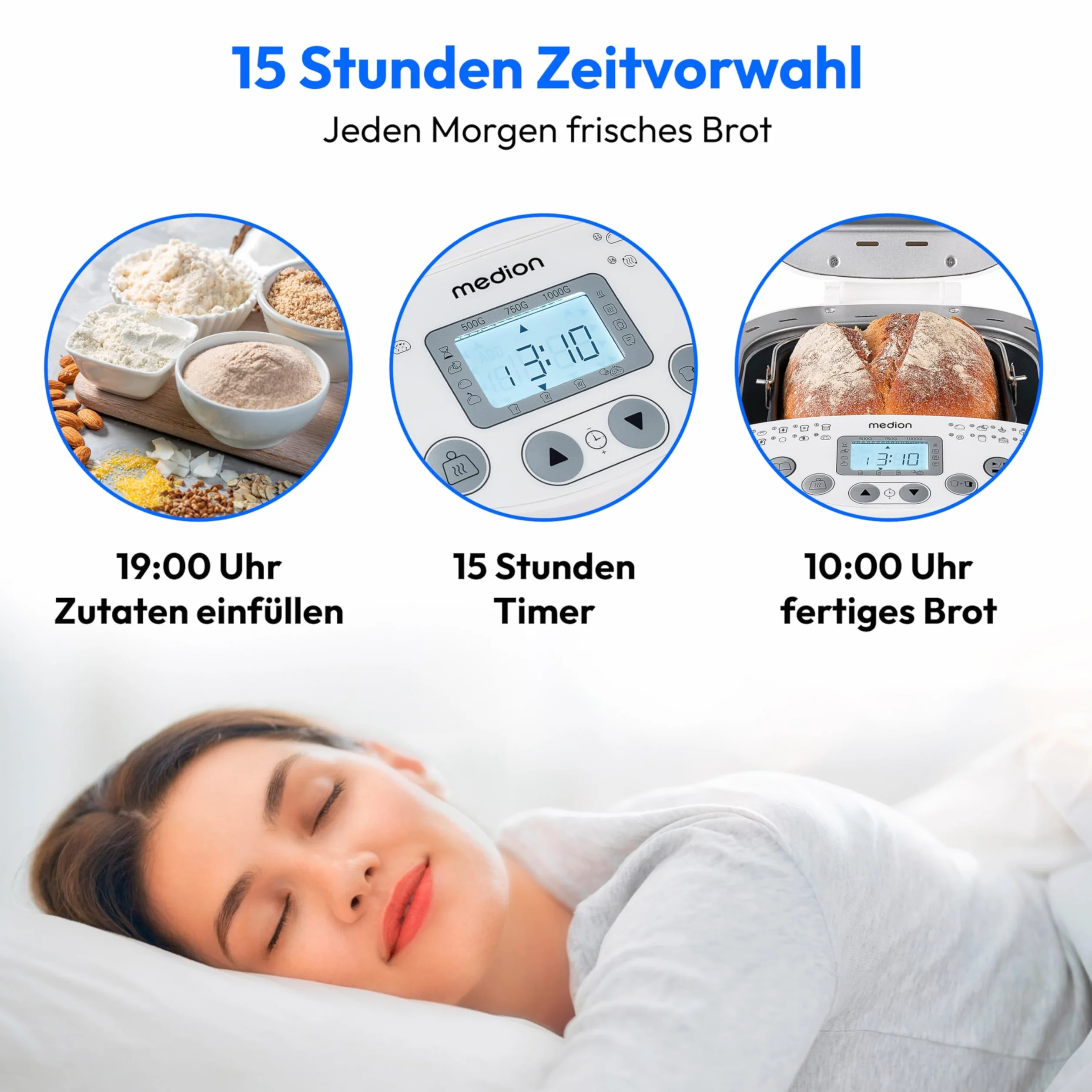 MEDION Wypiekacz do chleba (wypiekacz do chleba, 550 W, do 1000 g, 19 programów pieczenia, 3 stopnie brązowienia, funkcja utrzymywania ciepła, ustawienie czasowe MD 11011)