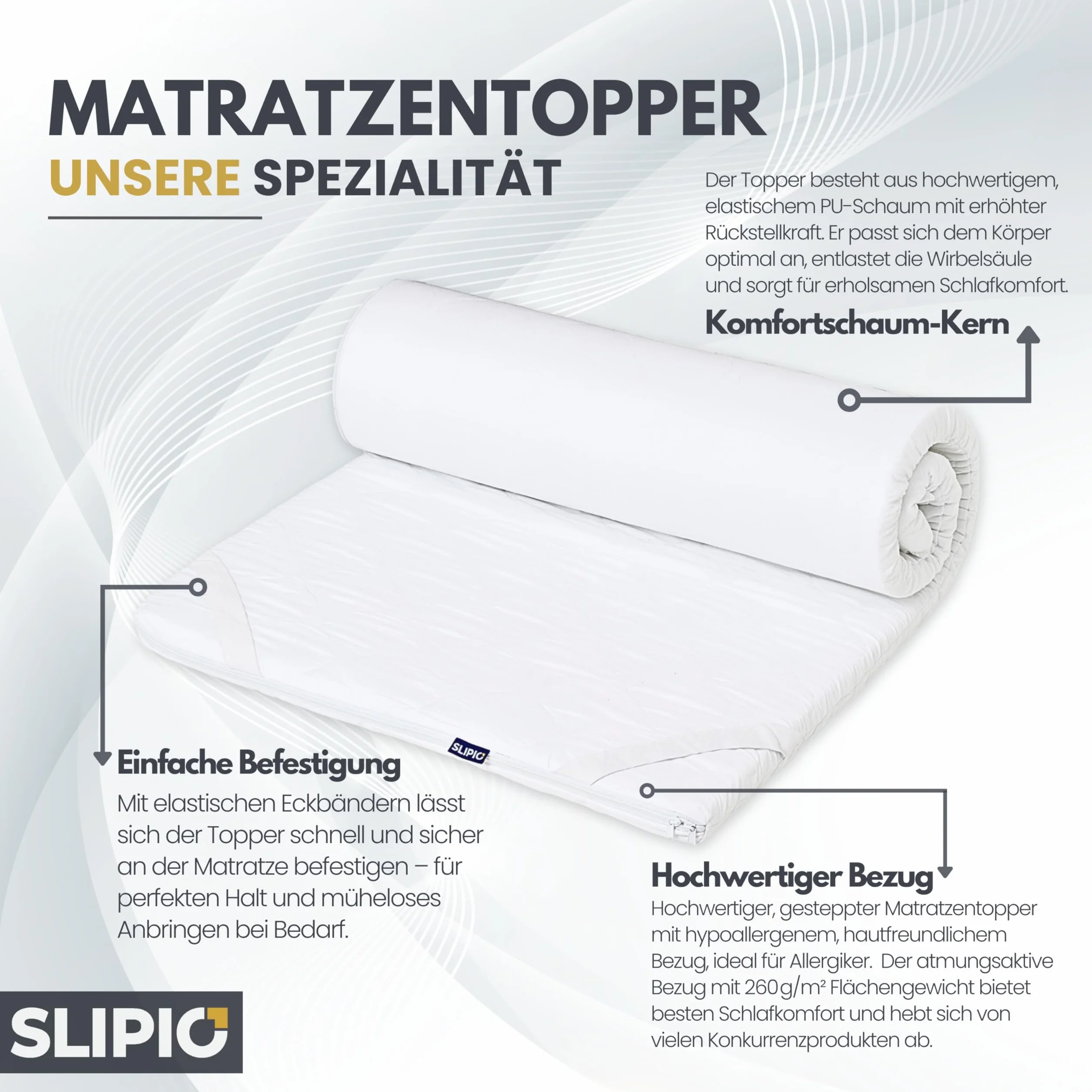 Nakładka na materac 5-strefowy masaż Ergo+ 140 x 190 x 6 cm hipoalergiczna
