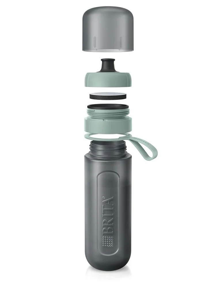 BRITA Butelka filtrująca Active pastelowa zieleń (0,6l) zawiera 2 filtry MicroDisc - elastyczna, sportowa butelka, filtruje chlor, zanieczyszczenia, hormony i pestycydy, zachowuje cenne minerały