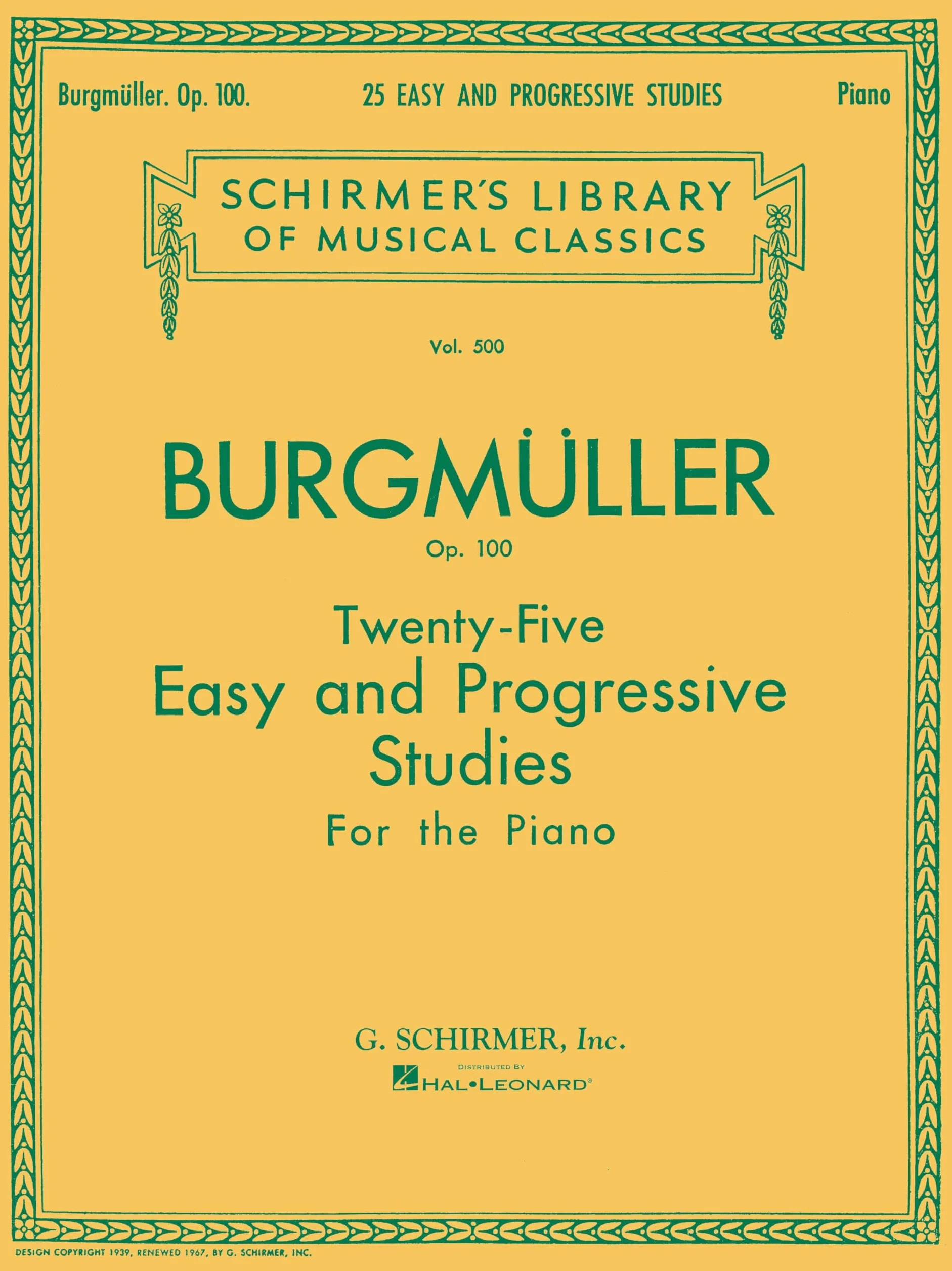 Friedrich burgmuller: twenty-five easy and progressive studies op.100 (complete) piano: Schirmer Library of Classics Volume 500 Piano Solo