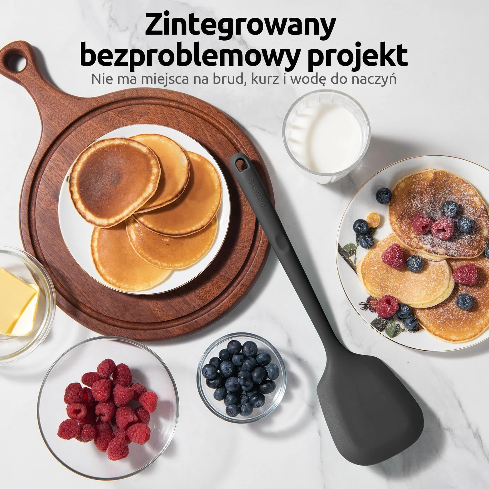 U-Taste Bardzo długa silikonowa szpatułka: odporna na ciepło 315 ℃, solidna i szczelinowa szpatułka kuchenna, łopatka do gotowania do smażenia naleśników rybnych (Czarny, 2 sztuki)