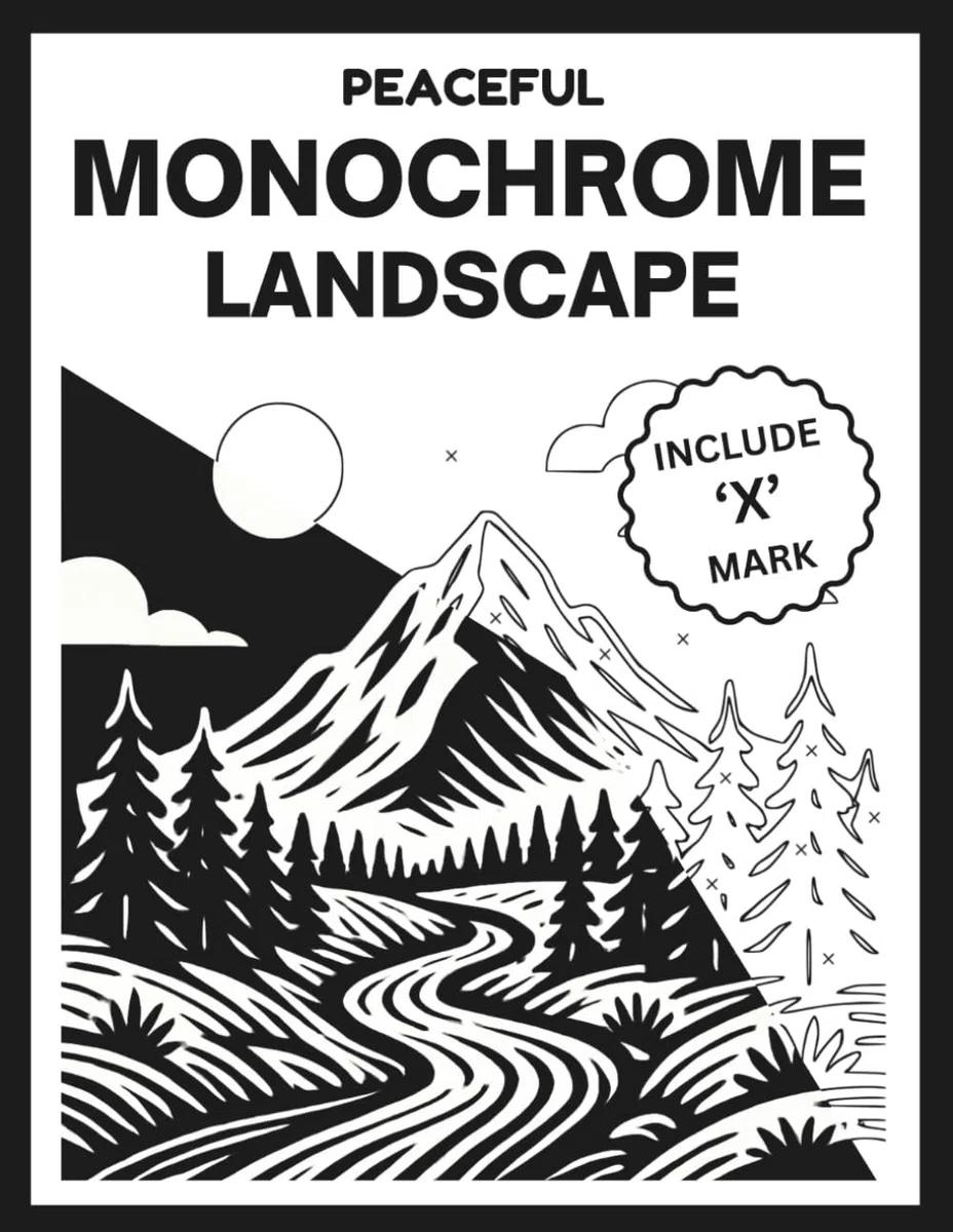Peaceful Monochrome Landscape: Discover Mindful Nature Illustrations Using One Black Pen For All Ages