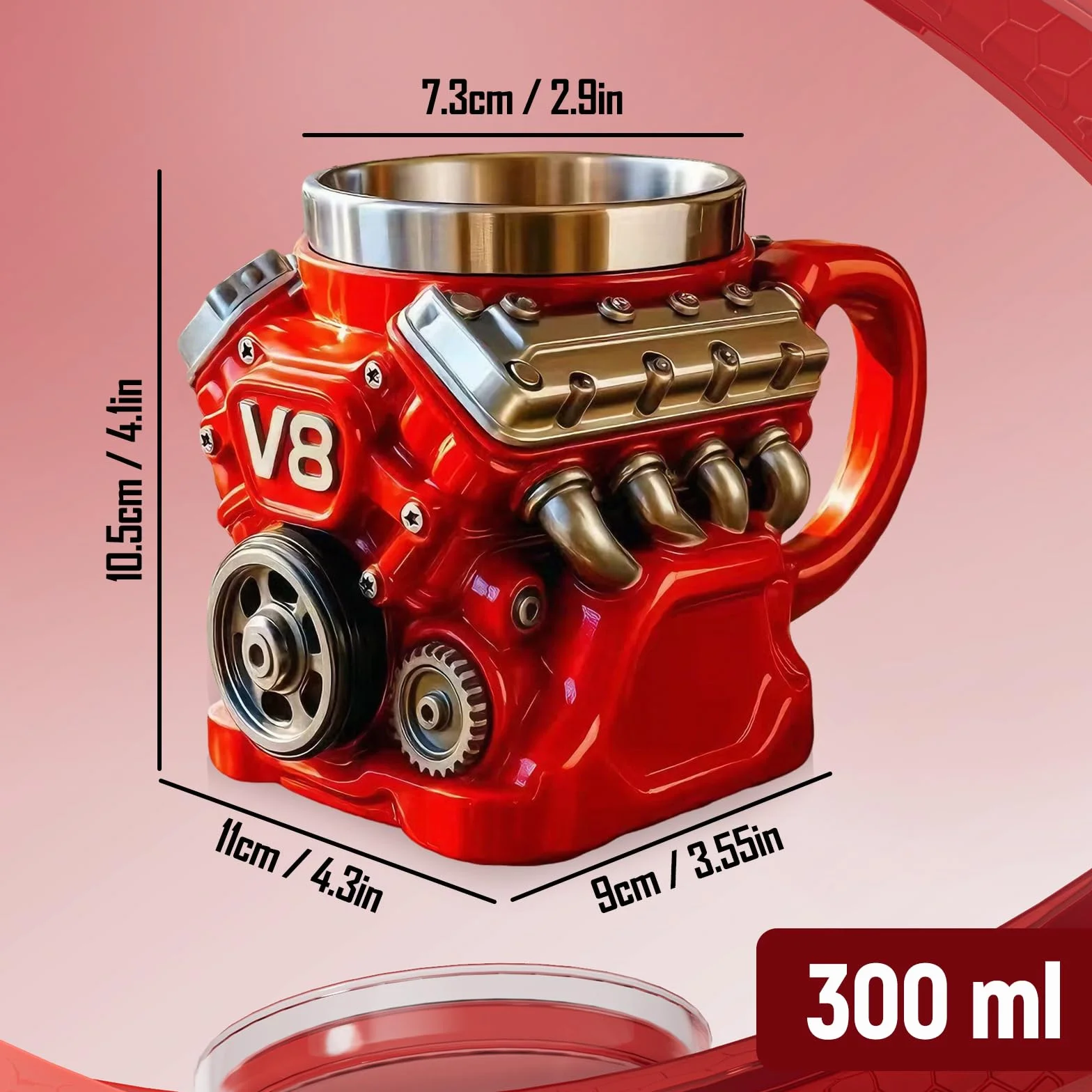 V8 Kubek do kawy z silnikiem V8 ze stali nierdzewnej, podwójne ścianki, izolowany, szczegółowy design, idealny prezent dla mężczyzn i taty