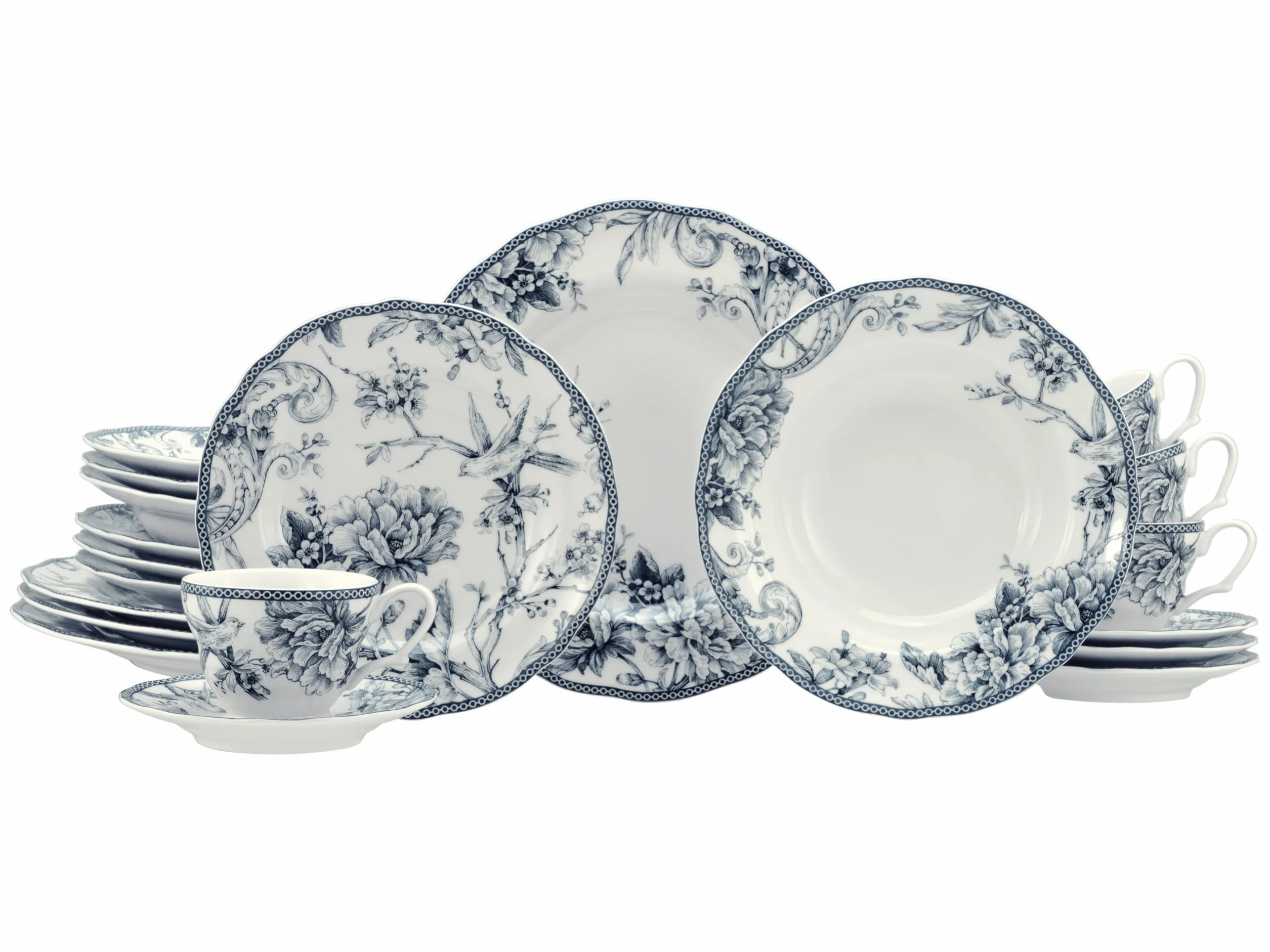 Creatable, 24772, seria Adelaide Blau, 20-częściowy serwis obiadowy dla 4 osób, komplet naczyń z porcelany, odporny na zmywarkę i kuchenkę mikrofalową, wysokiej jakości produkcja