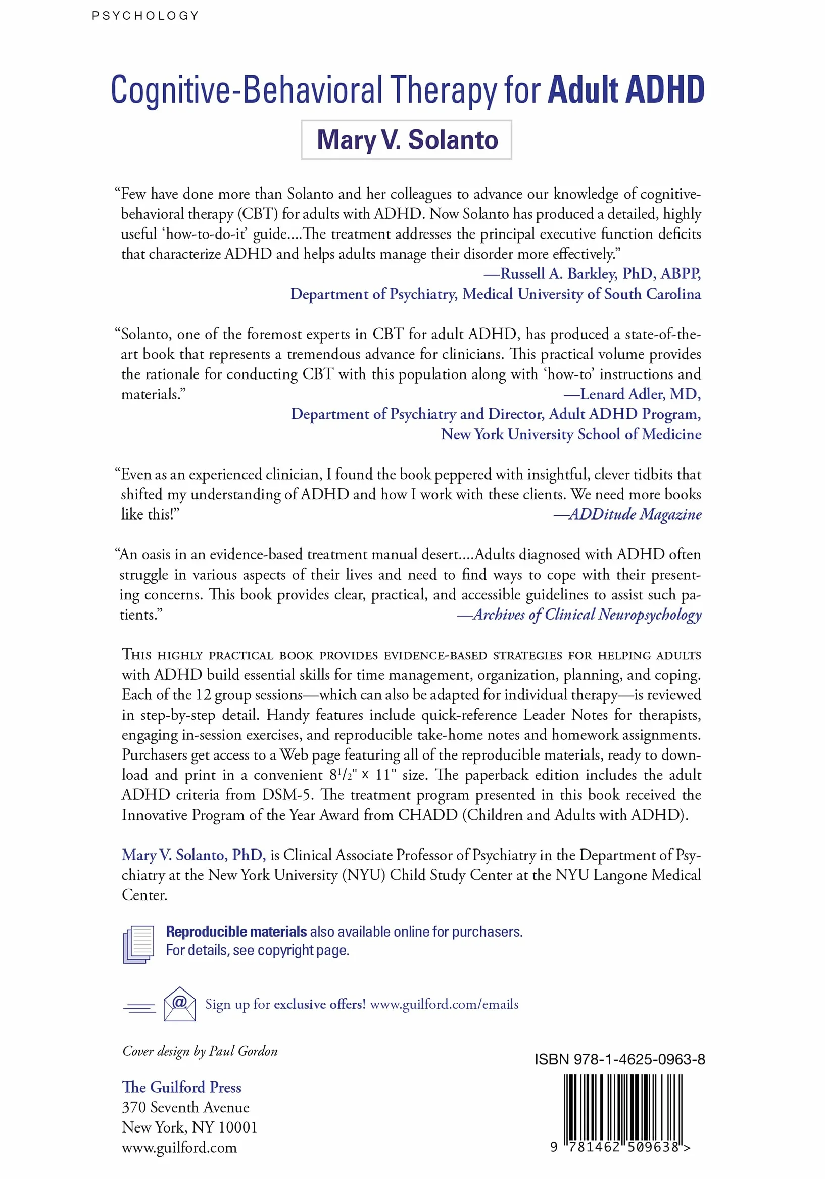 Cognitive-Behavioral Therapy for Adult ADHD: Targeting Executive Dysfunction