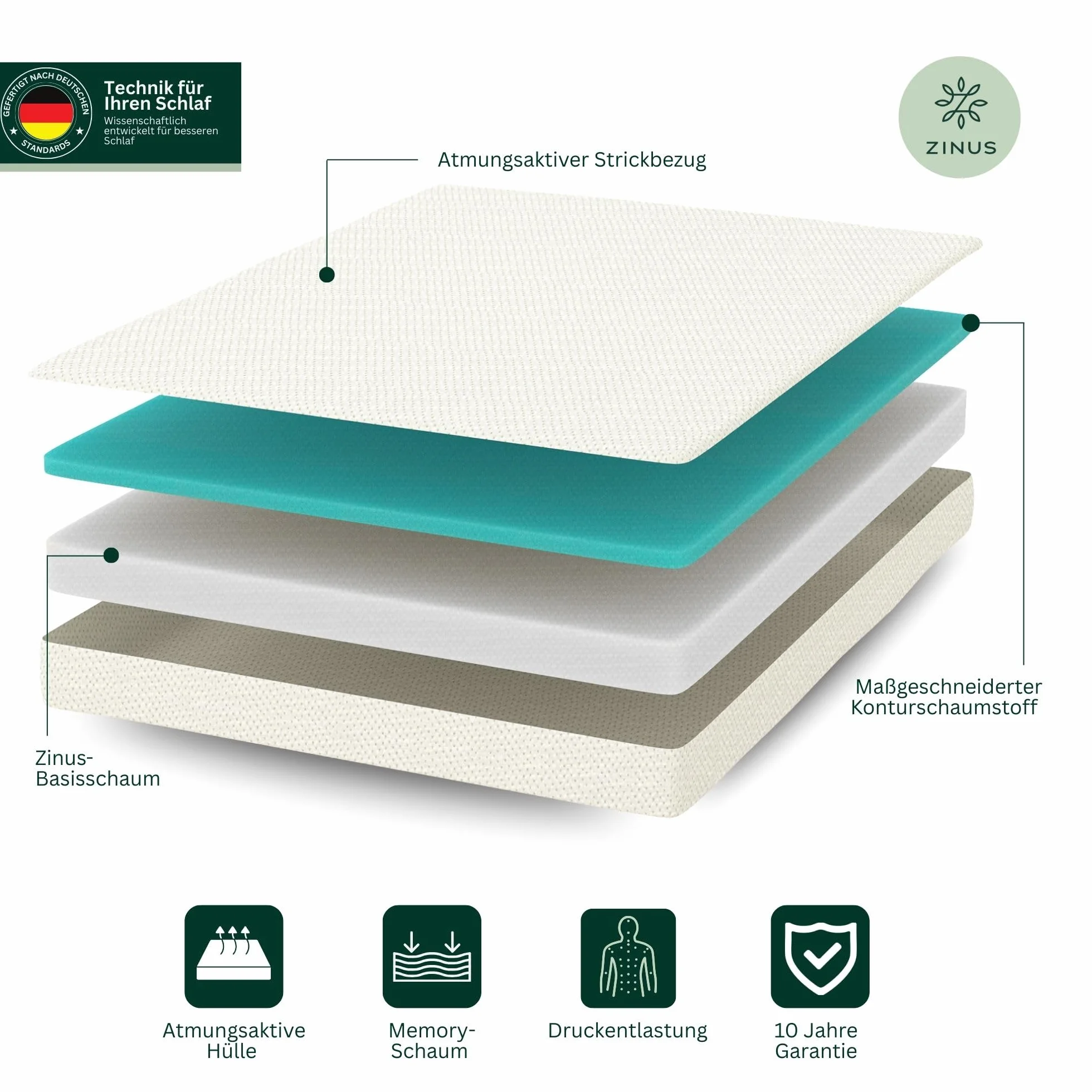 Zinus Ergonomiczny materac piankowy 140x200 cm ortopedyczny średni stopień twardości wysokość 11 cm