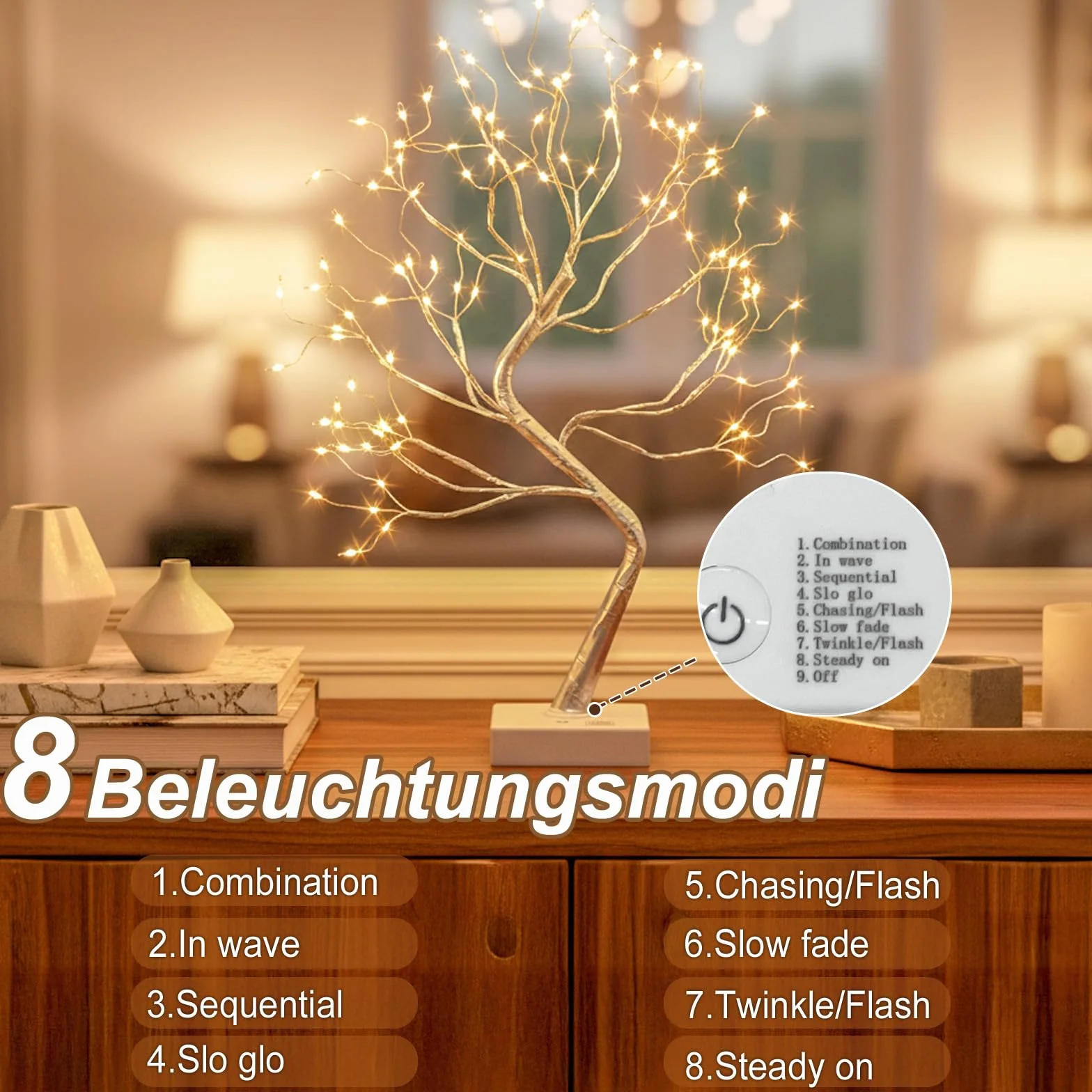Drzewko świetlne do użytku w pomieszczeniach, 108 diod LED, ciepła biel, drzewko bonsai, dekoracja ścienna, regulowane gałęzie, zasilanie przez USB/zasilanie bateryjne, dekoracja