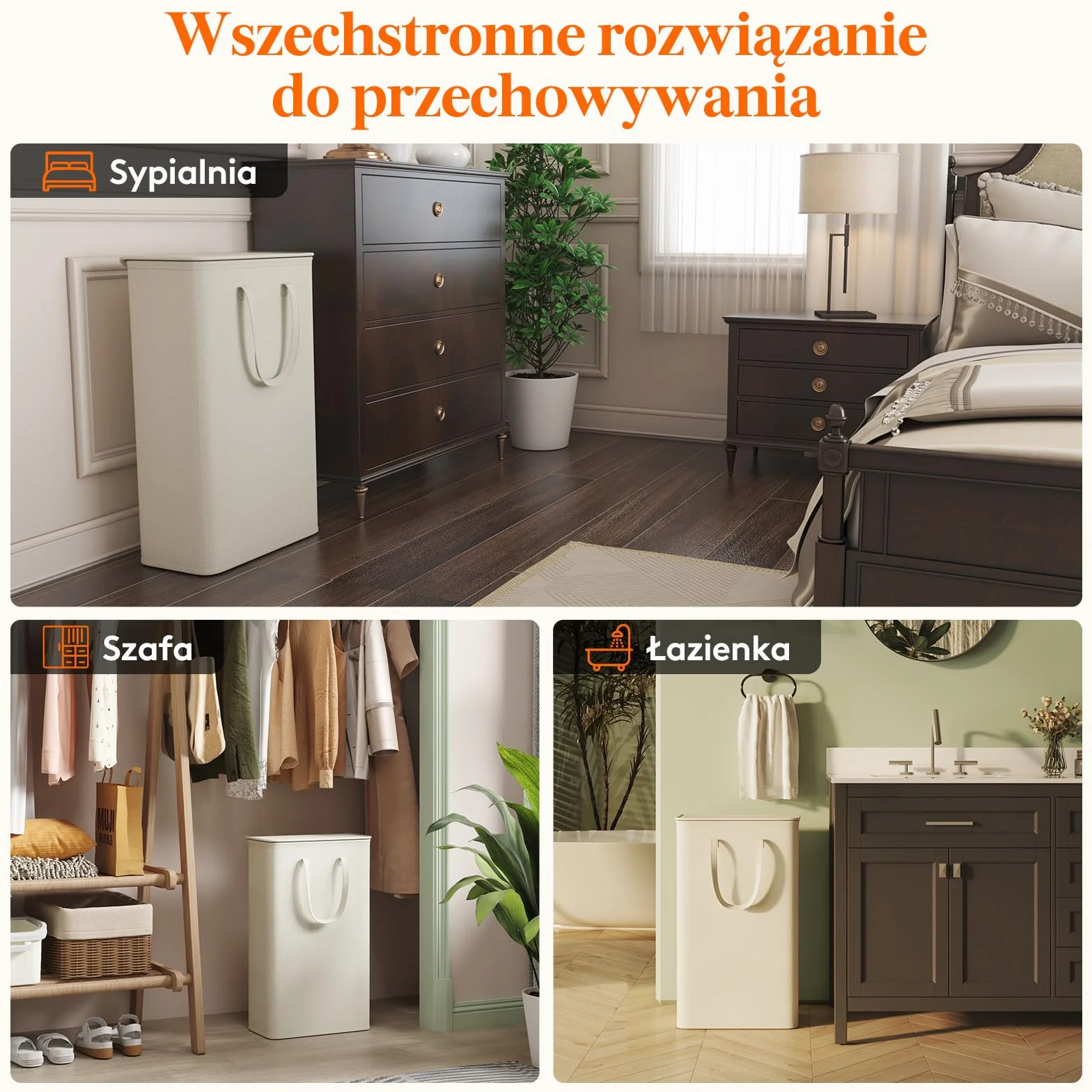 Lifewit 65L wąski kosz na pranie z pokrywą składany biały 2 opakowania