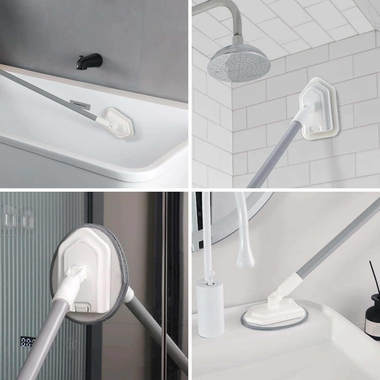Mitclear 3 w 1 Szczotka do Czyszczenia Płytek Łazienkowych z Teleskopową Rączką(135cm), Szorowarka do Wanien z Długą Rączką i Sztywnym Włosiem, Gąbka do Szorowania i Ściereczka z Mikrofibry