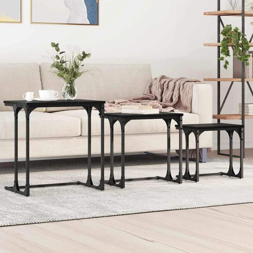 vidaXL Stolik Kawowy Nesting 3 pcs Czarny dąb Materiał drewnopochodny Kompaktowe
