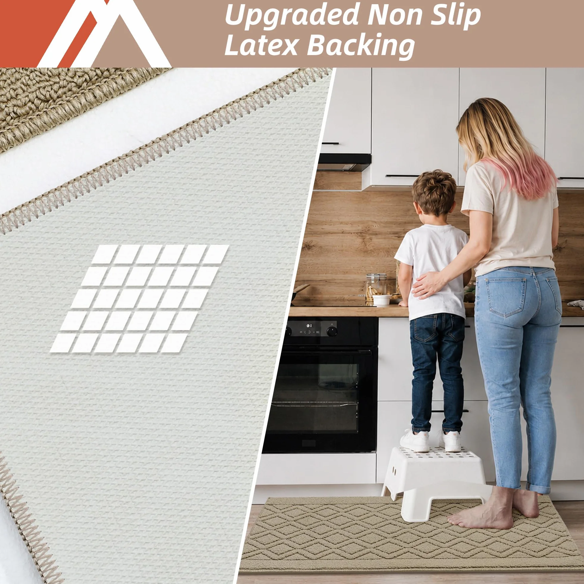 COSY HOMEER 48x20 Inch/30X20 Inch Kitchen Rug Mats Made of 100% Polypropylene 2 Pieces Soft Kitchen Mat Specialized in Anti Slippery and Machine Washable for Home Kitchen,Beige