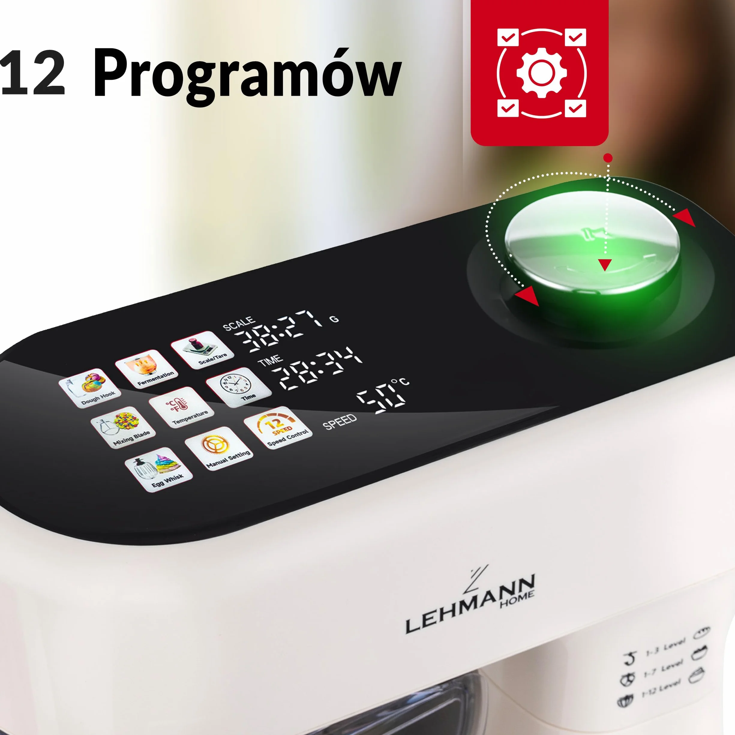 LEHMANN Robot planetarny kuchenny Aristo 1500 W funkcja fermentacji ogrzewania 12 prędkości timer miska 5 l