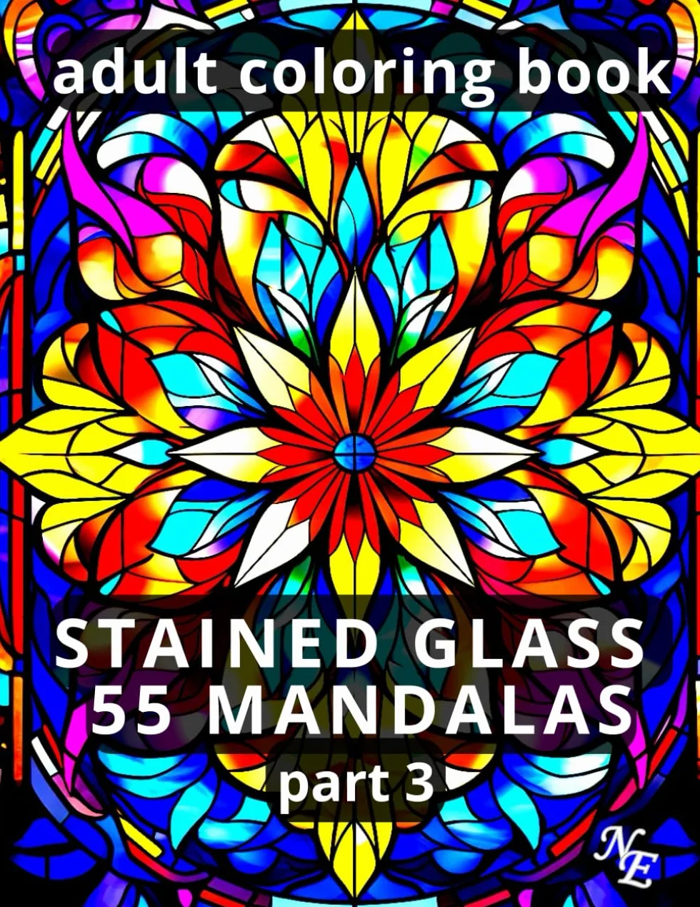 STAINED GLASS 55 MANDALAS adult coloring book: 55 exclusive images part 3