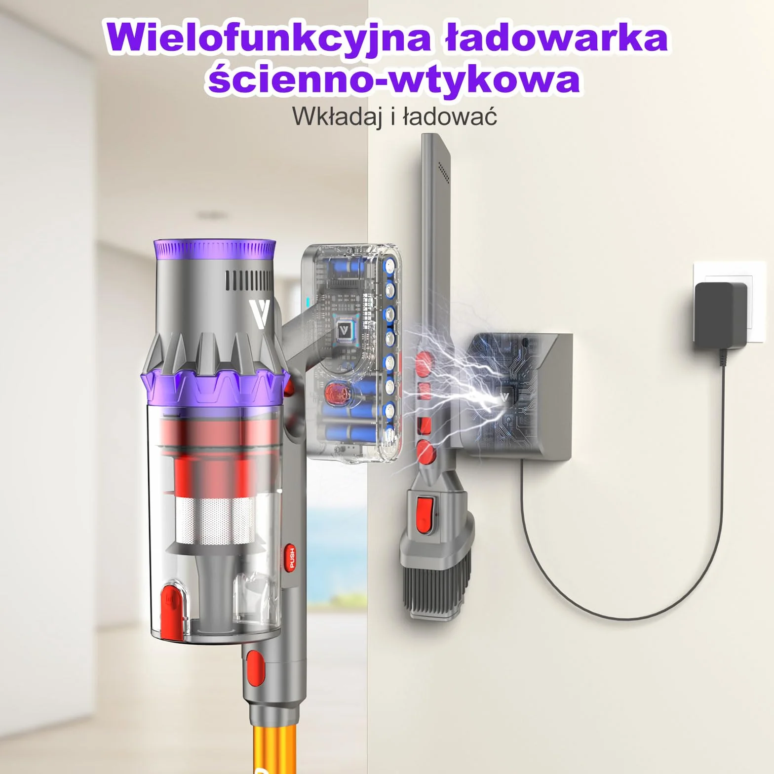 coovy SU7 Odkurzacz Akumulatorowy 580W/45Kpa/70Min, Ekrany Dotykowe LED, 1.3 L Bezprzewodowy Odkurzacz Antysplątaniowy, do Podłóg/Dywany/Sierści Zwierząt