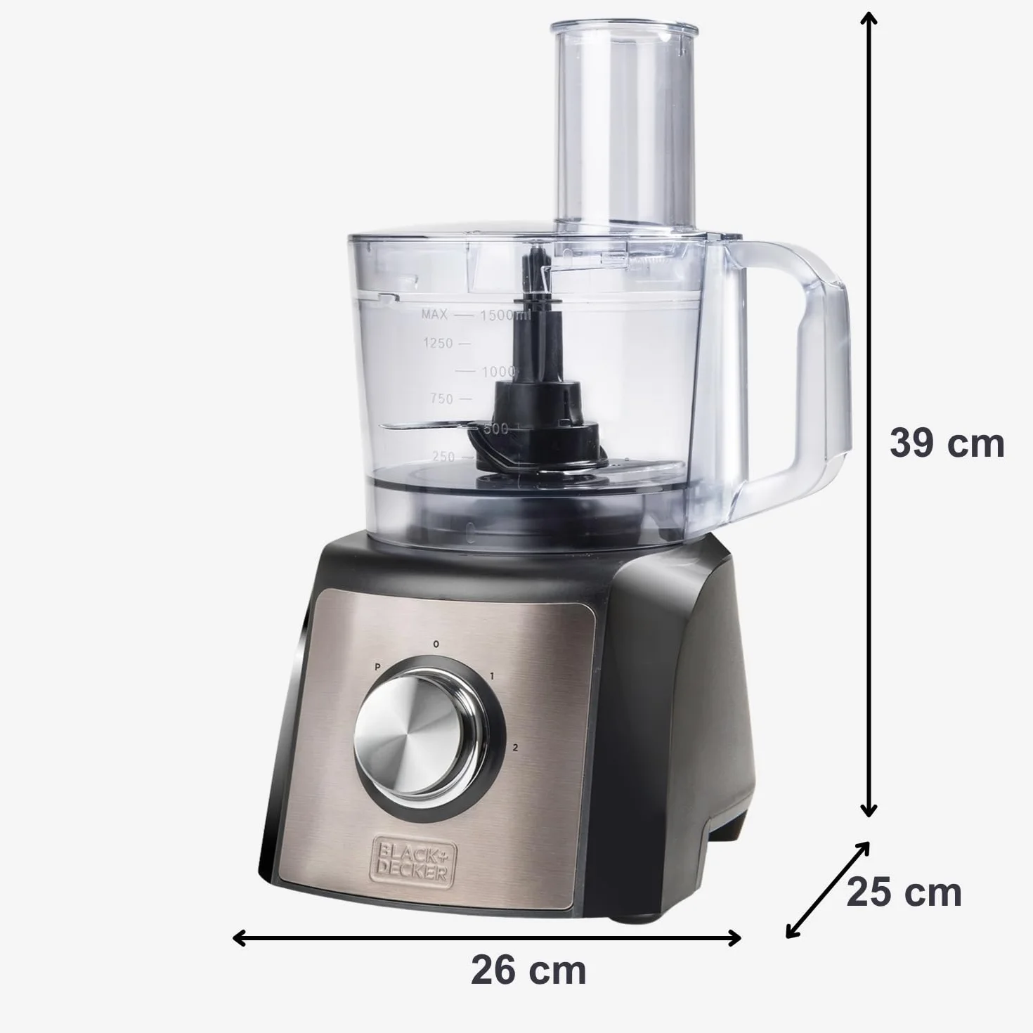 BLACK+DECKER BXFPA1200E robot kuchenny, 1200 W, pojemnik 1,5 l, 2 poziomy prędkości/funkcja turbo, 8 akcesoriów, ochrona przed odciskami palców, ostrza i tarcze ze stali nierdzewnej, nie zawiera BPA