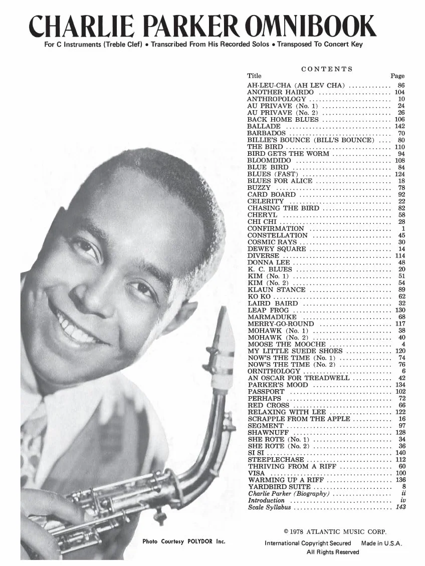 Charlie parker omnibook - flute, oboe, violin or c-melody instruments