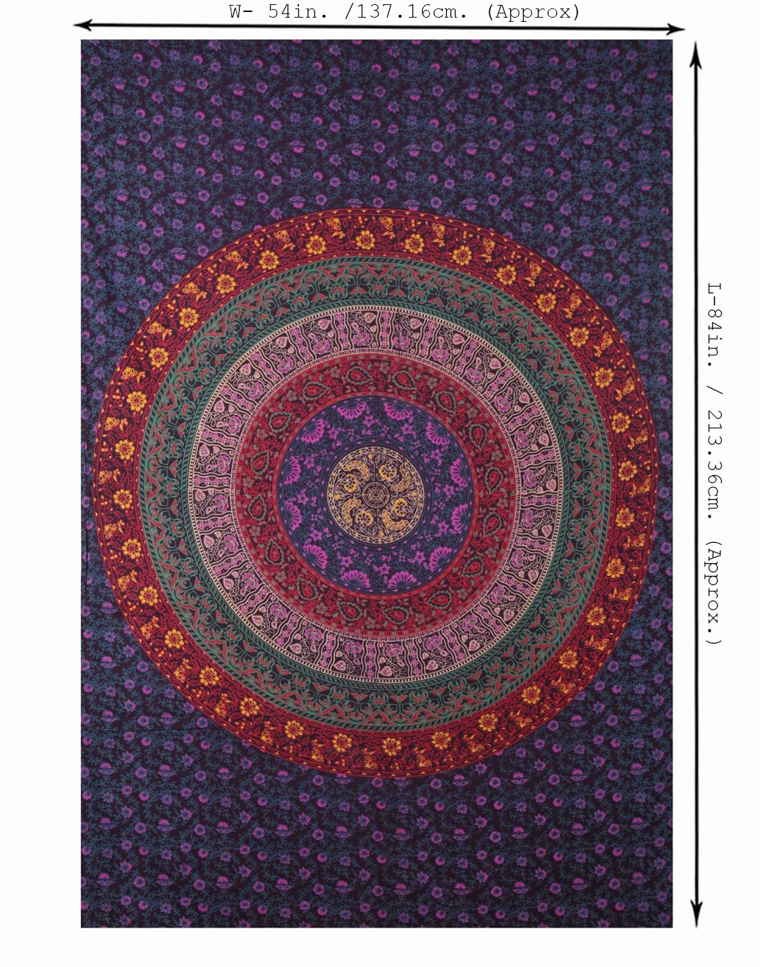 RAJRANG Gobelin z mandalą do sypialni, boho, hipisowski, kwiatowy, psychodeliczne gobeliny, indyjski, etniczny koc plażowy do salonu, dekoracja ścienna, 137 x 213 cm, różowo-fioletowy