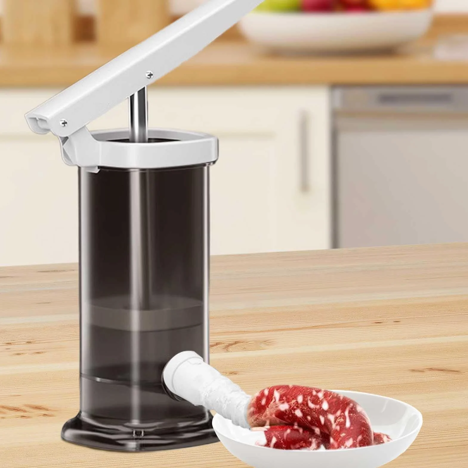 Manual Sausage Stuffer, Homemade Snag Maker, Meat Filling Machine, Large Capacity Easy to Use Sturdy Materials Ergonomic Handle for Home, 4.1x7 Inches