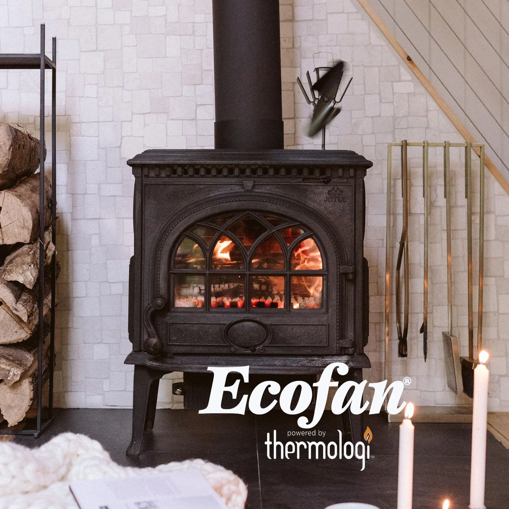 Ecofan Oryginalny mini, 815CAXBX, klasyczny styl, zasilany termicznie wentylator na drewno, 85 CFM, czarne ostrze 16,5 cm