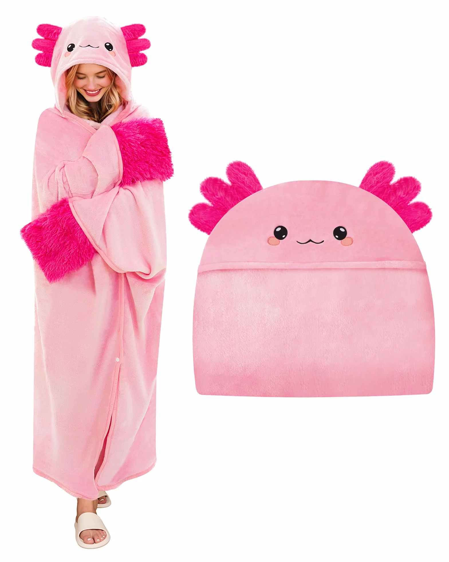 SQEQE Koc do noszenia ponadwymiarowy koc z kapturem kawaii bluza z kapturem prezenty dla kobiet dziewcząt mężczyzn dorosłych 127 x 152 cm